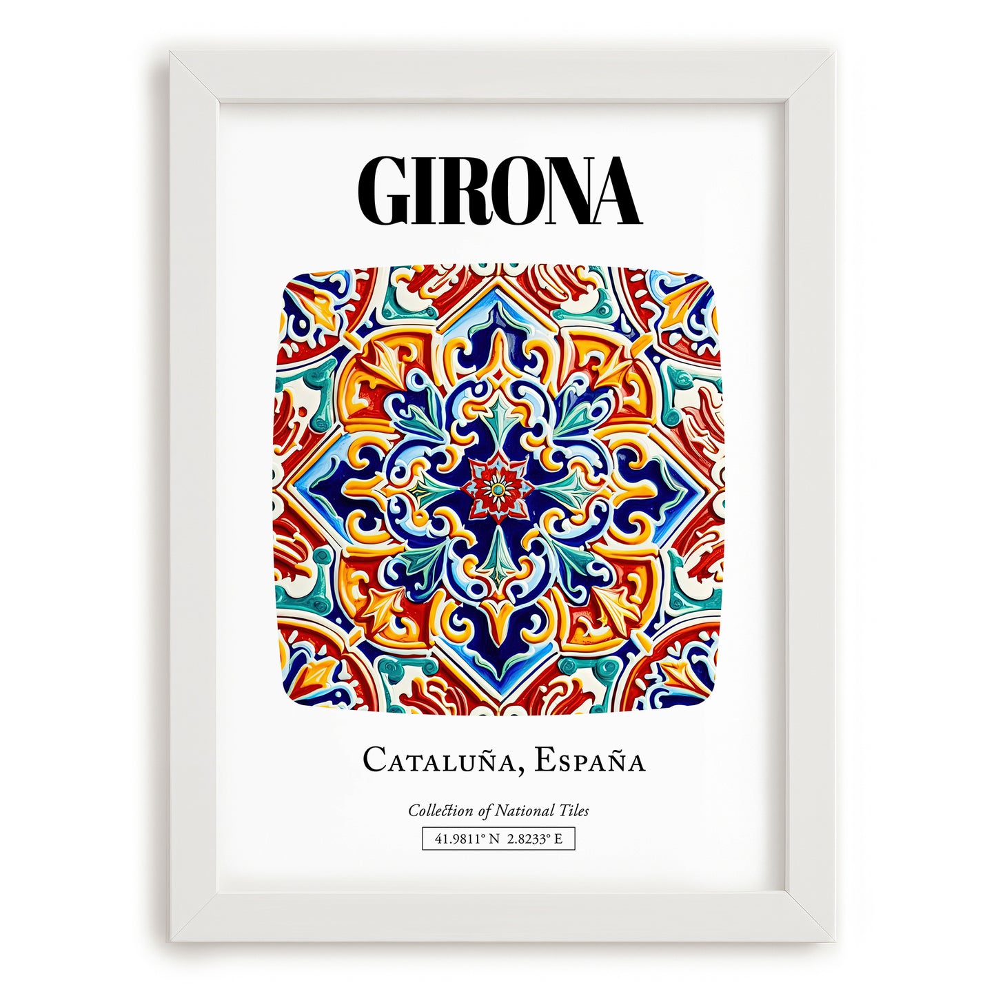 Girona, Spain – Travel Poster, placed in minimal white frame