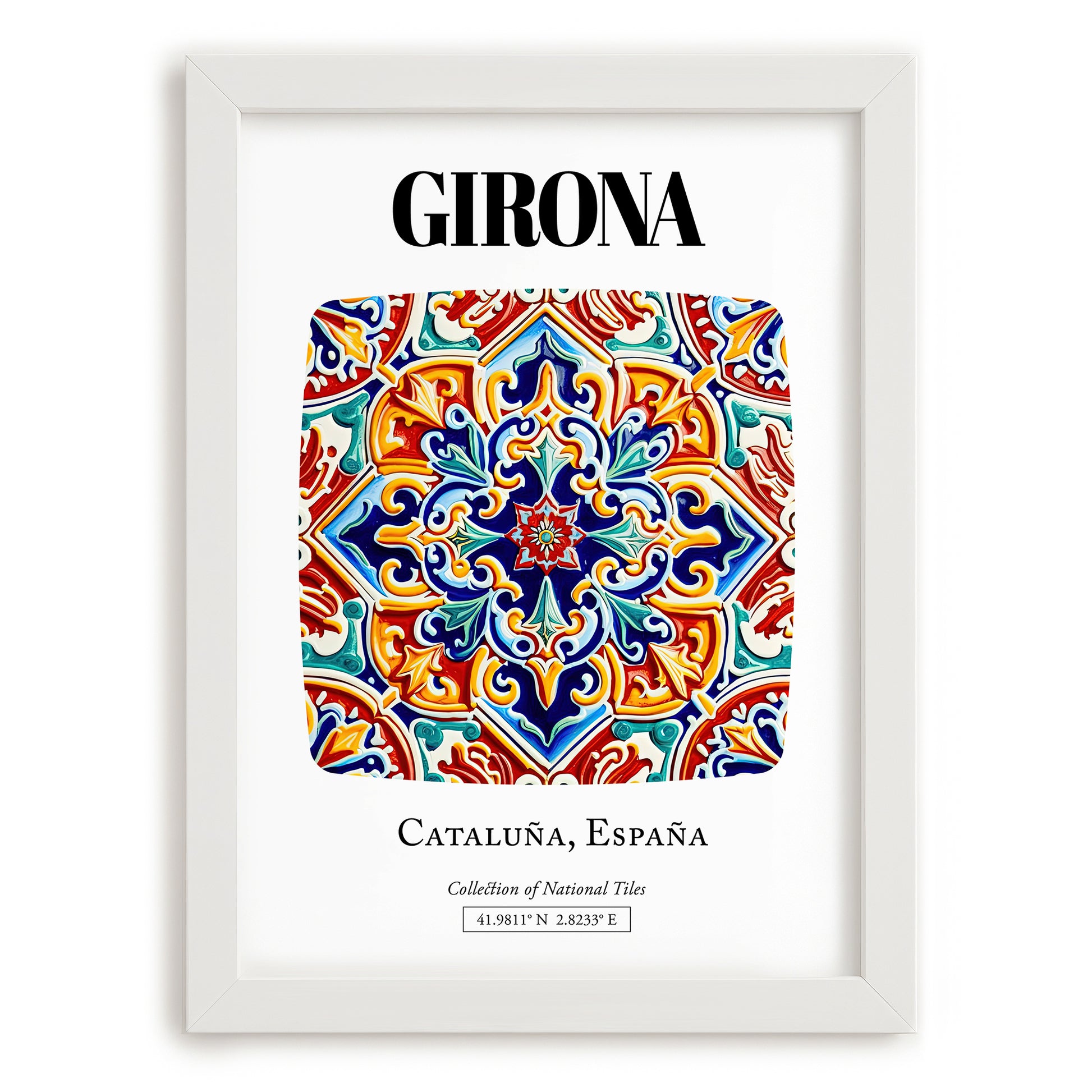 Girona, Spain – Travel Poster, placed in minimal white frame