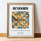Benidorm, Spain – Retro Travel Poster, in wooden frame leaning on the floor