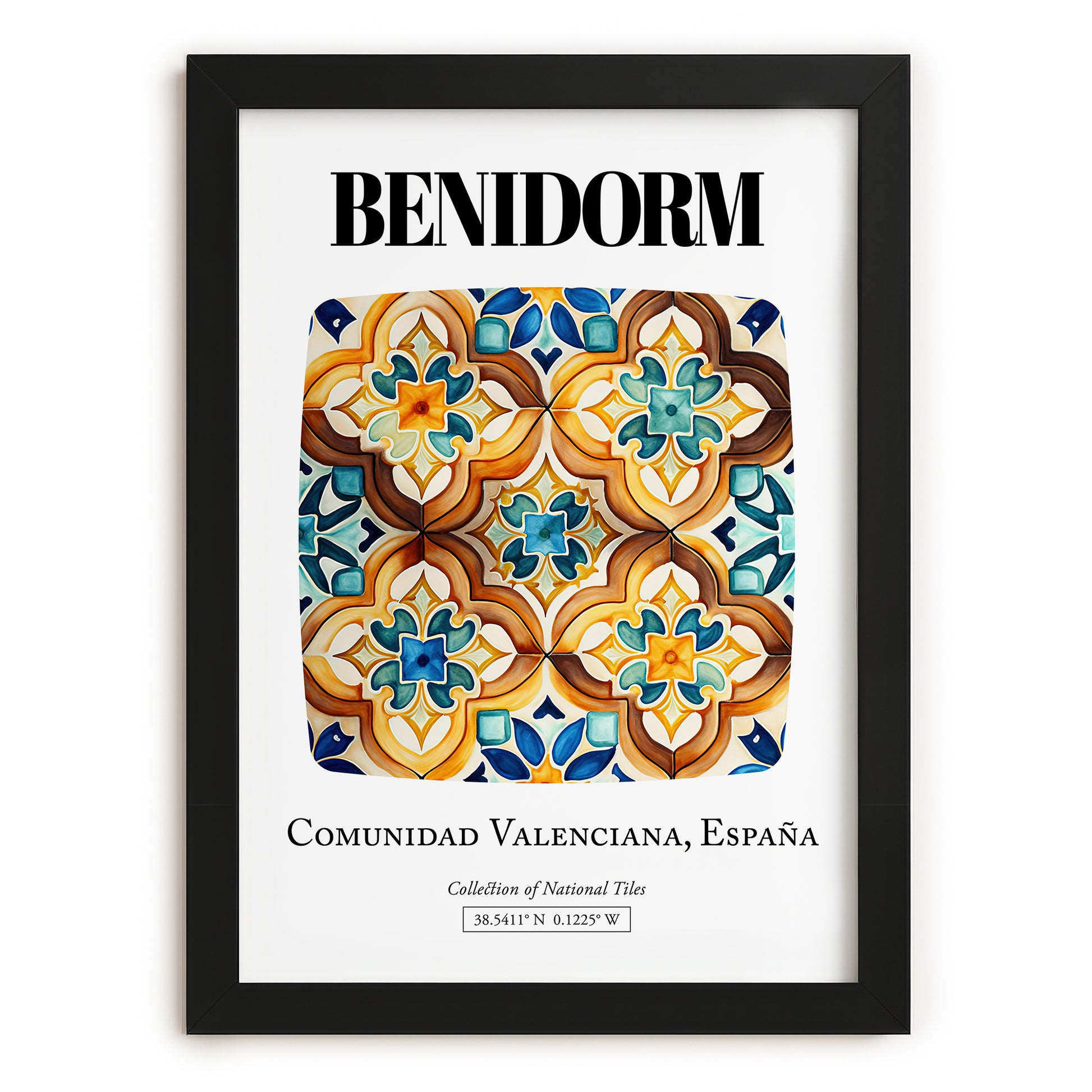 Benidorm, Spain – Retro Travel Poster, in sleek black frame