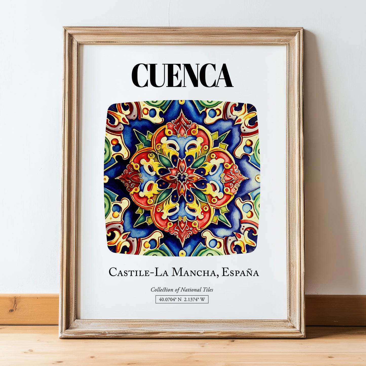 Cuenca, Spain – Travel Print, in wooden frame leaning on the floor