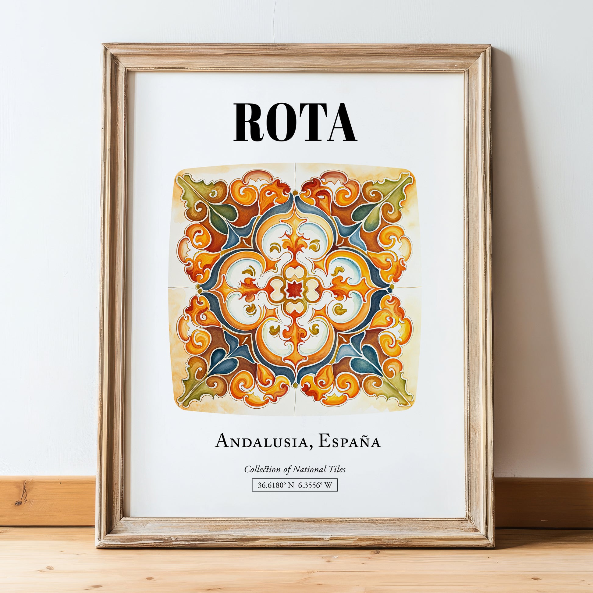 Rota, Spain – Travel Print, in wooden frame leaning on the floor