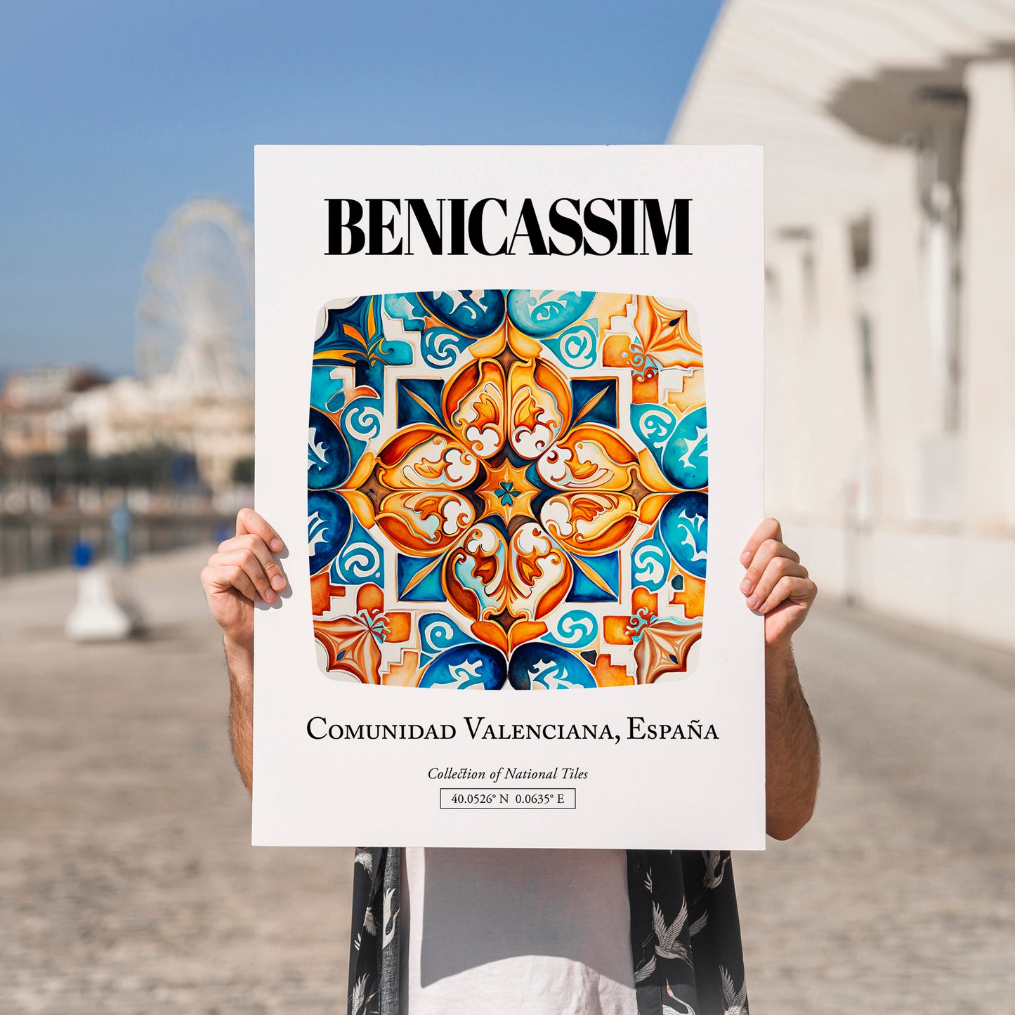 Benicassim, Spain – Travel Print, no-text version framed in wood