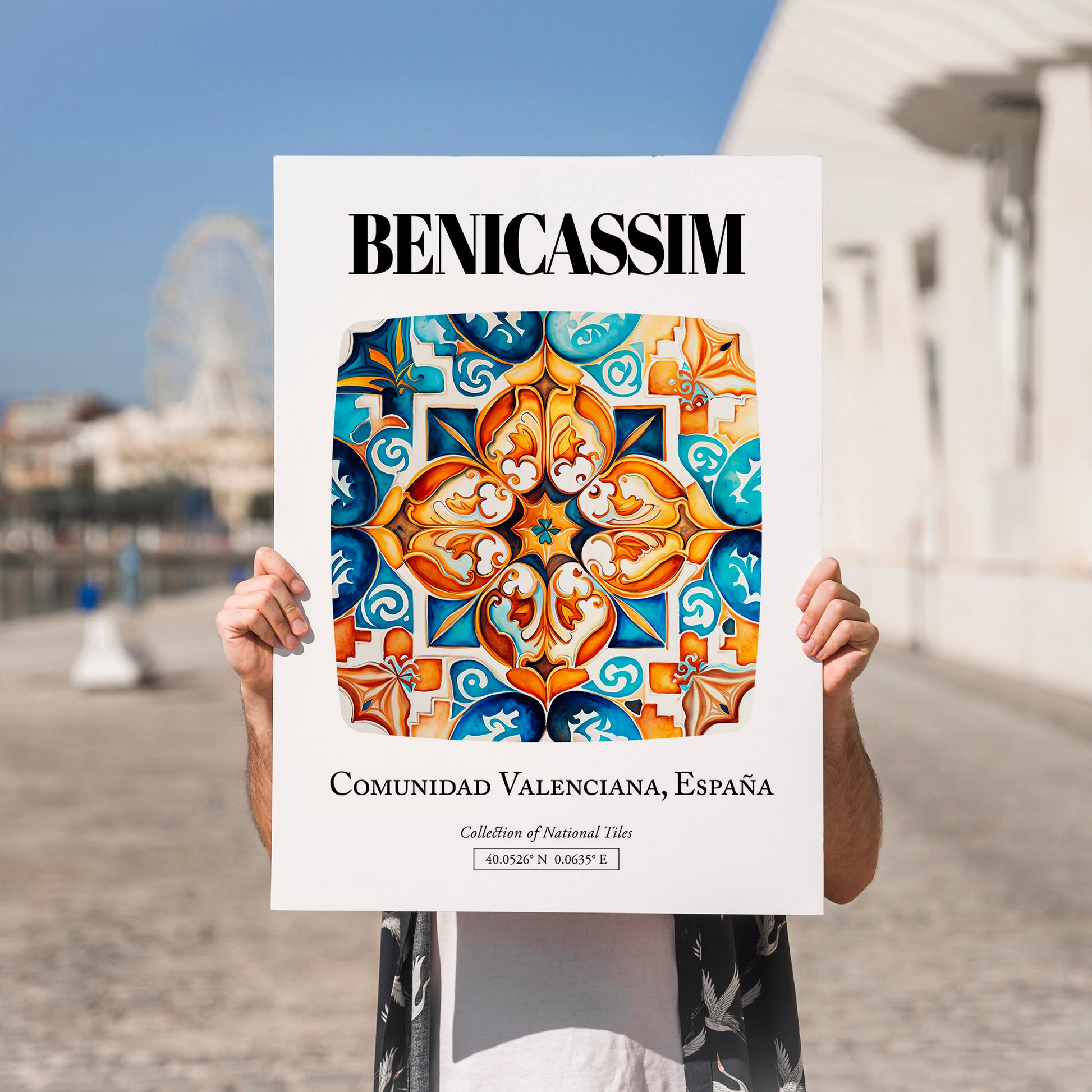 Benicassim, Spain – Travel Print, no-text version framed in wood