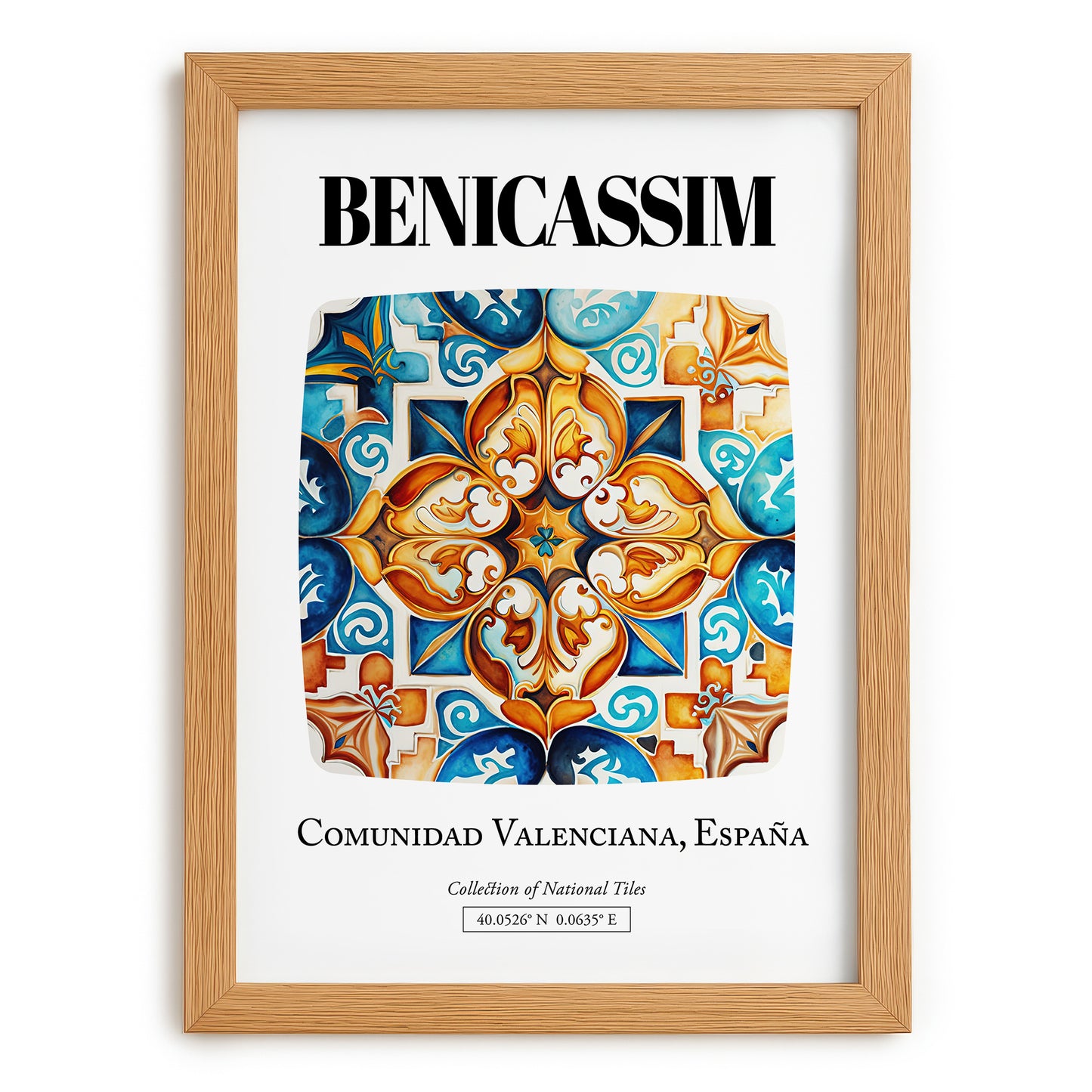 Benicassim, Spain – Travel Print, set in oak frame