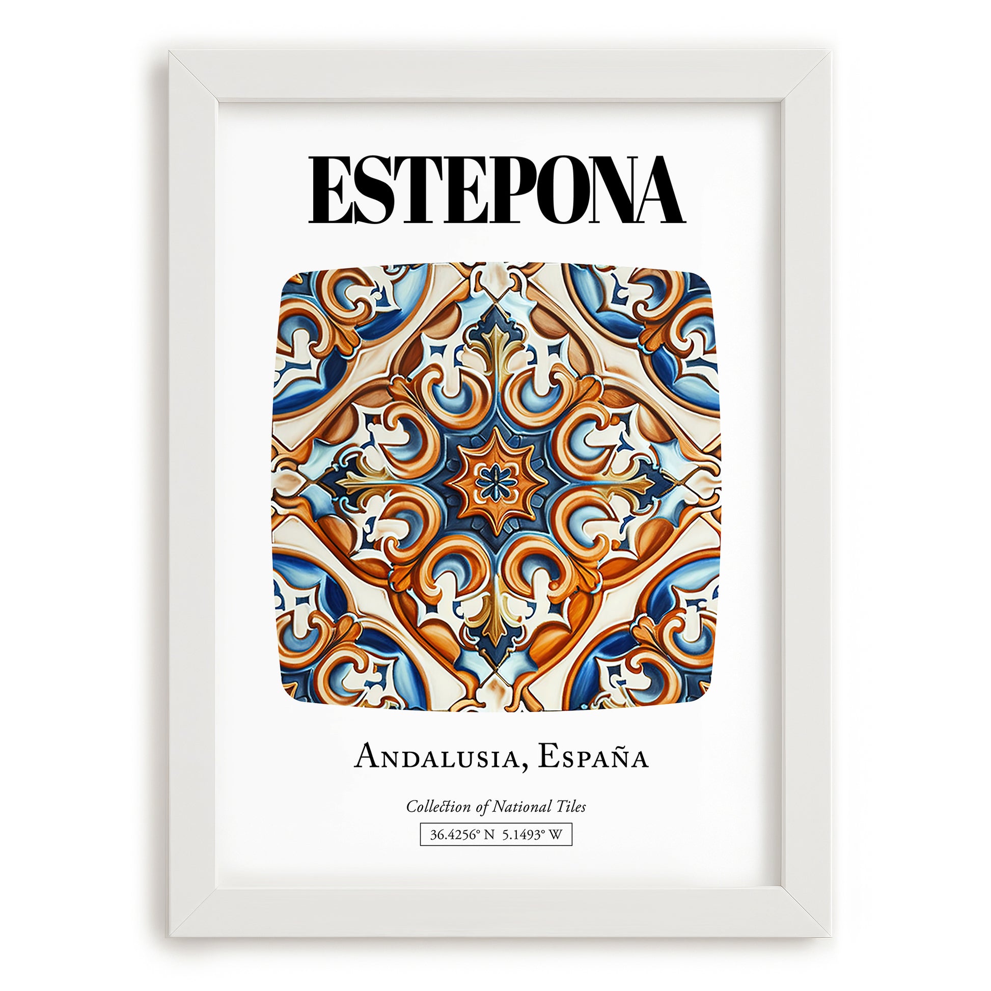 Estepona, Spain – Travel Poster, placed in minimal white frame