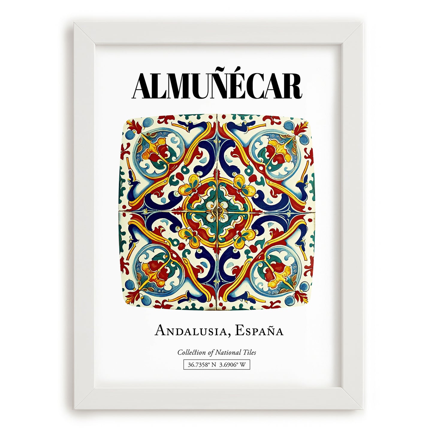 Almuñécar, Spain – Cityscape Wall Art, placed in minimal white frame