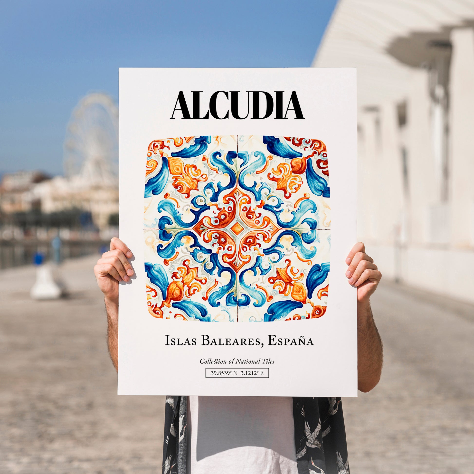 Alcudia, Spain – National Pride Wall Decor, no-text version framed in wood