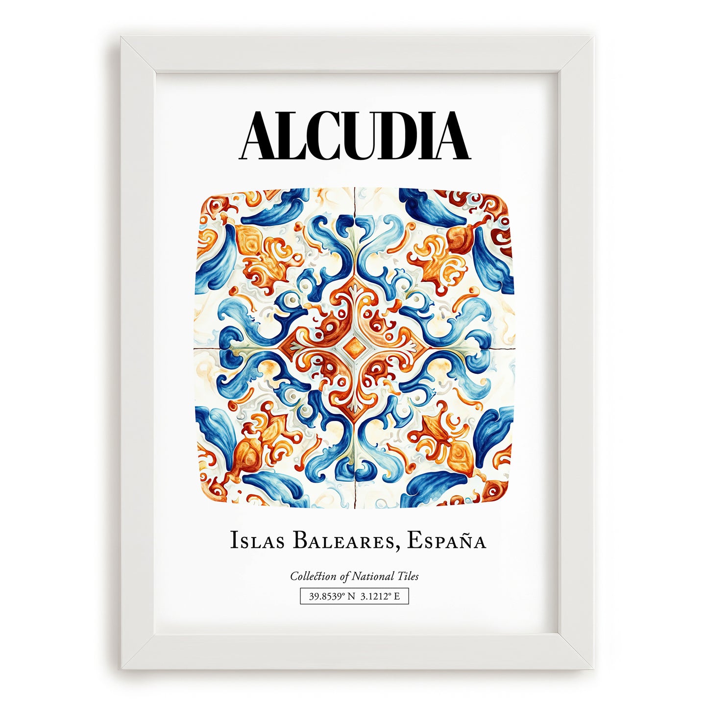 Alcudia, Spain – National Pride Wall Decor, placed in minimal white frame