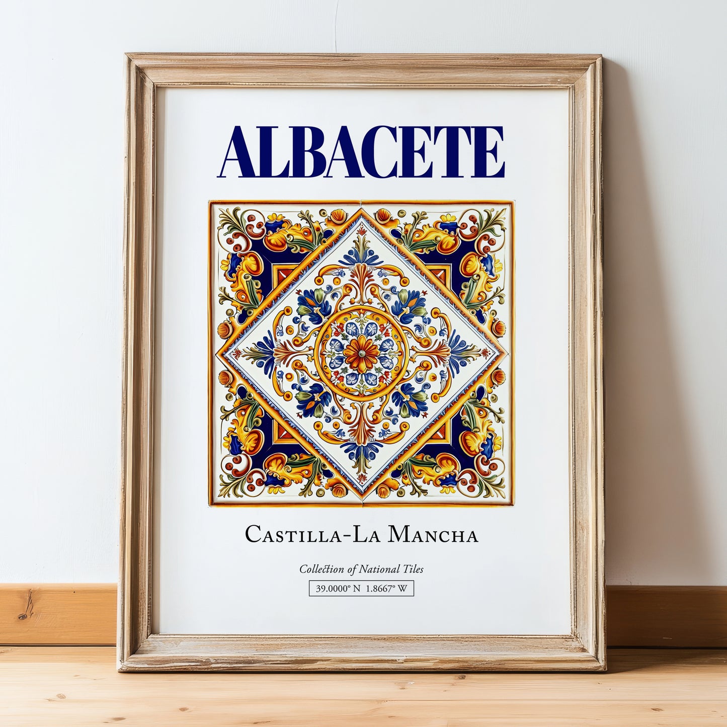 Albacete, Spain – Travel Wall Decor, in wooden frame leaning on the floor
