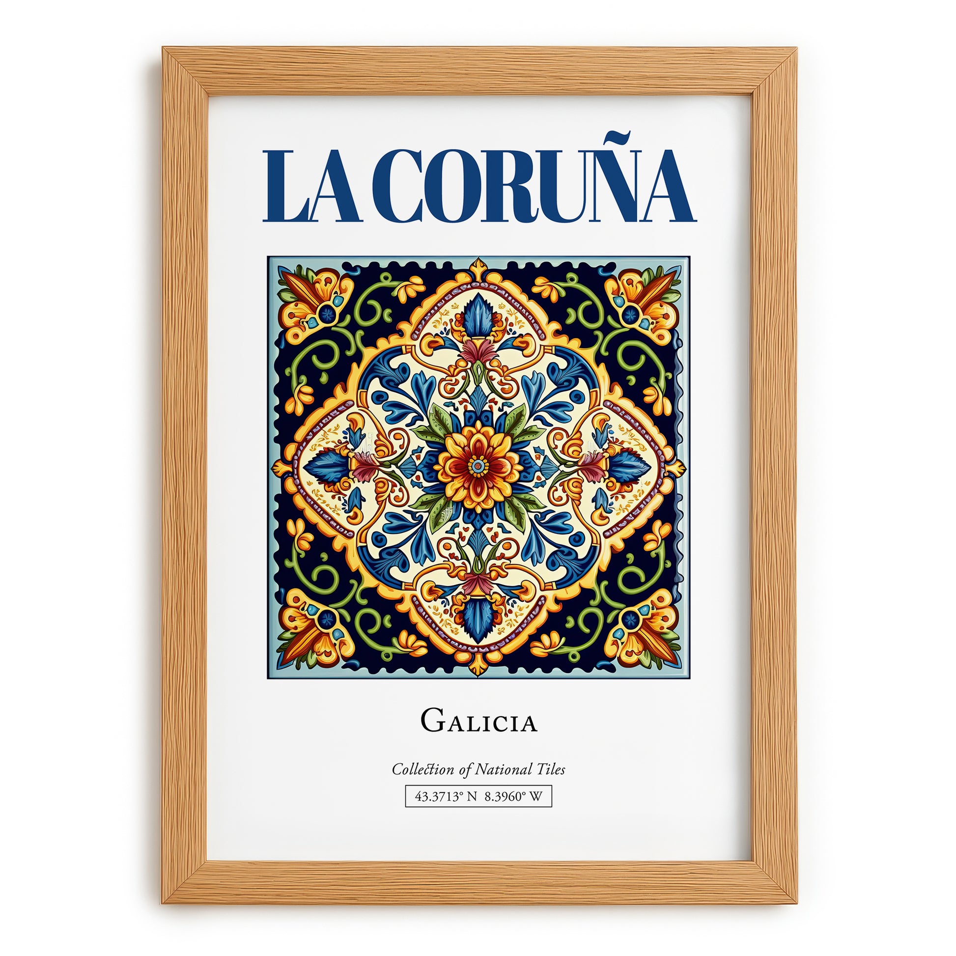 La Coruña (A Coruña), Spain – Cultural Heritage Wall Art, set in oak frame