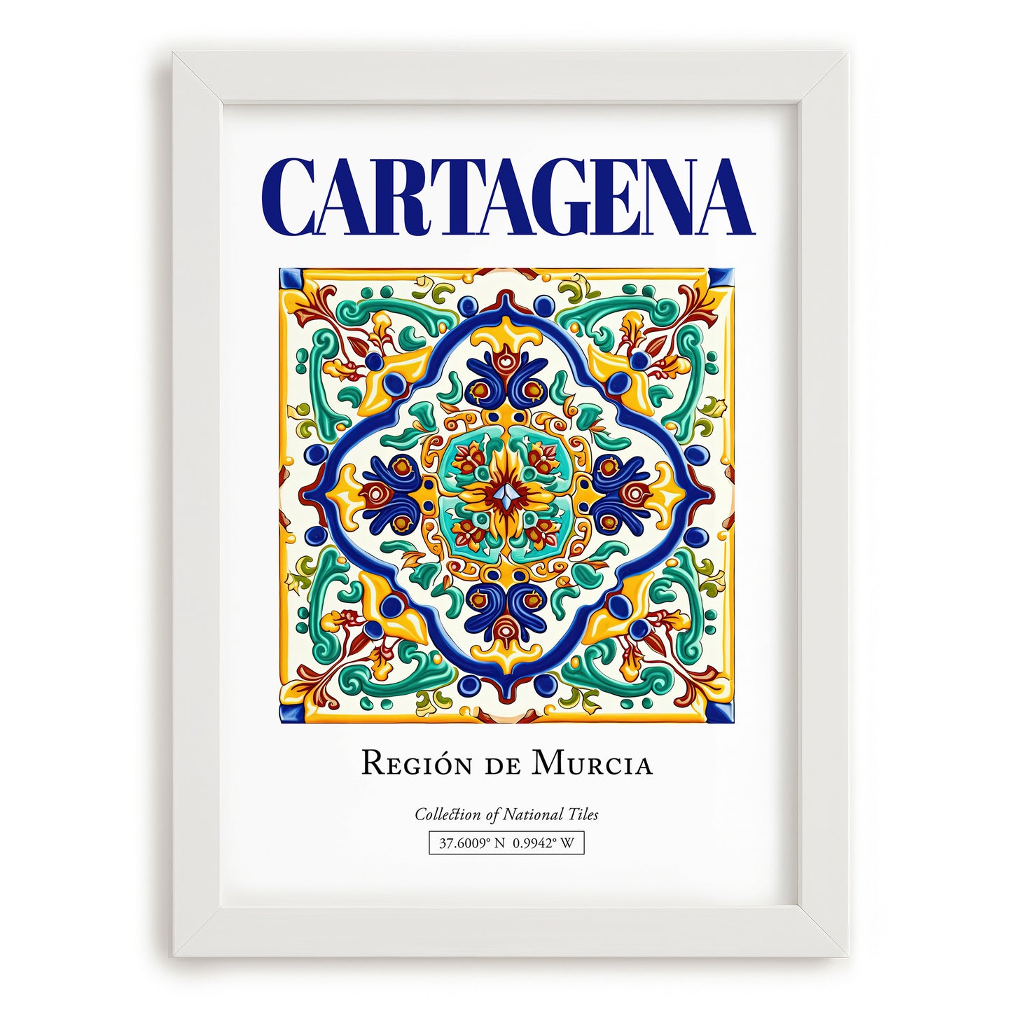 Cartagena, Spain – Minimalist Travel Print, placed in minimal white frame