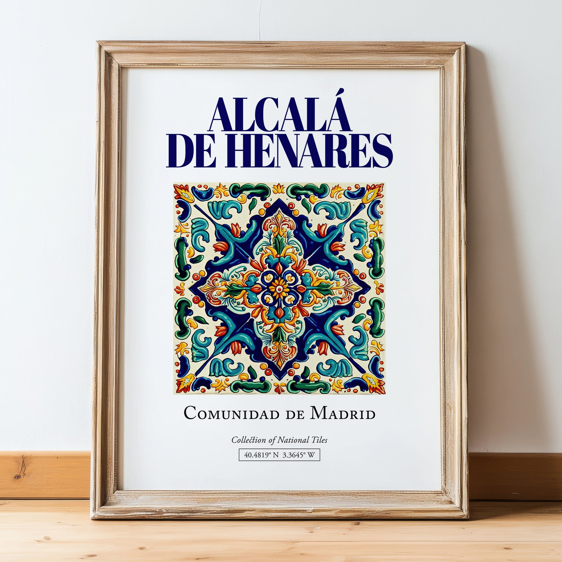 Alcalá de Henares, Spain – Travel Wall Decor, in wooden frame leaning on the floor