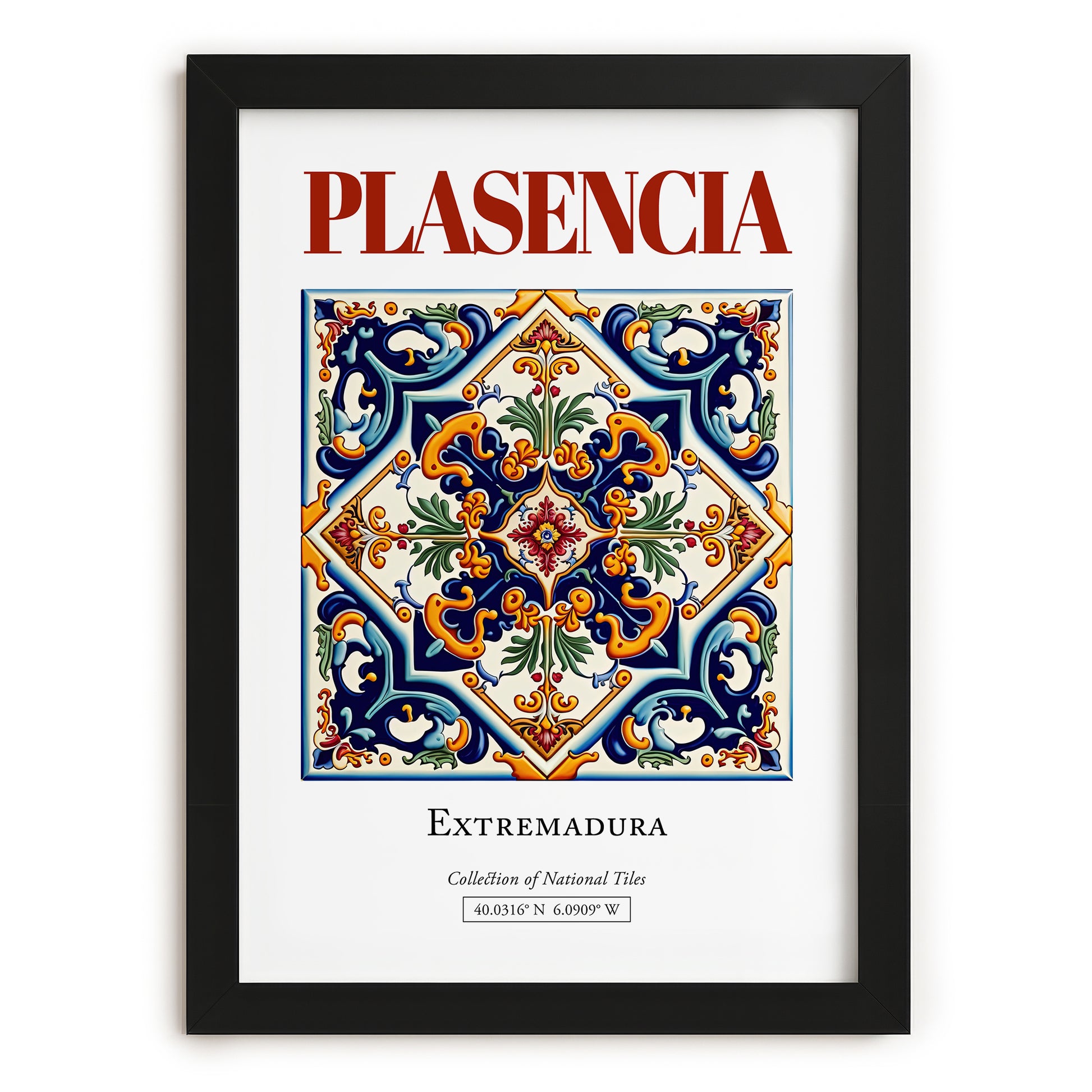 Plasencia, Spain – Travel Wall Decor, in sleek black frame