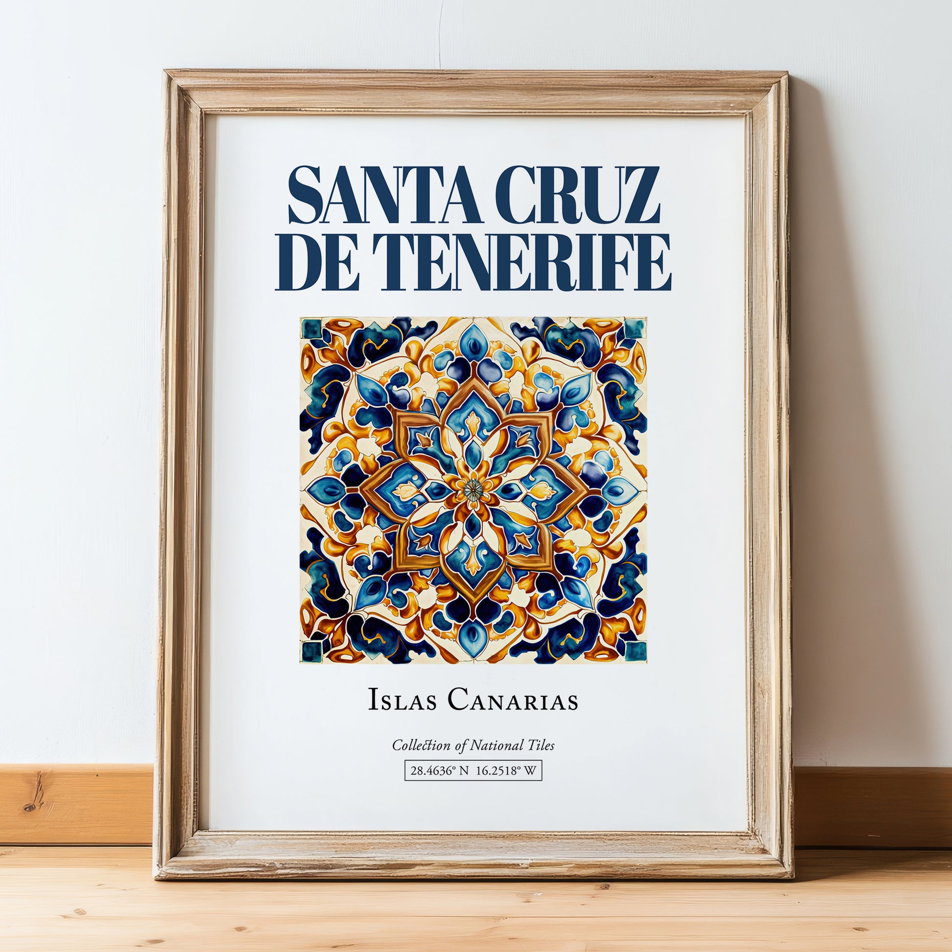 Santa Cruz de Tenerife, Spain – Travel Wall Art, in wooden frame leaning on the floor