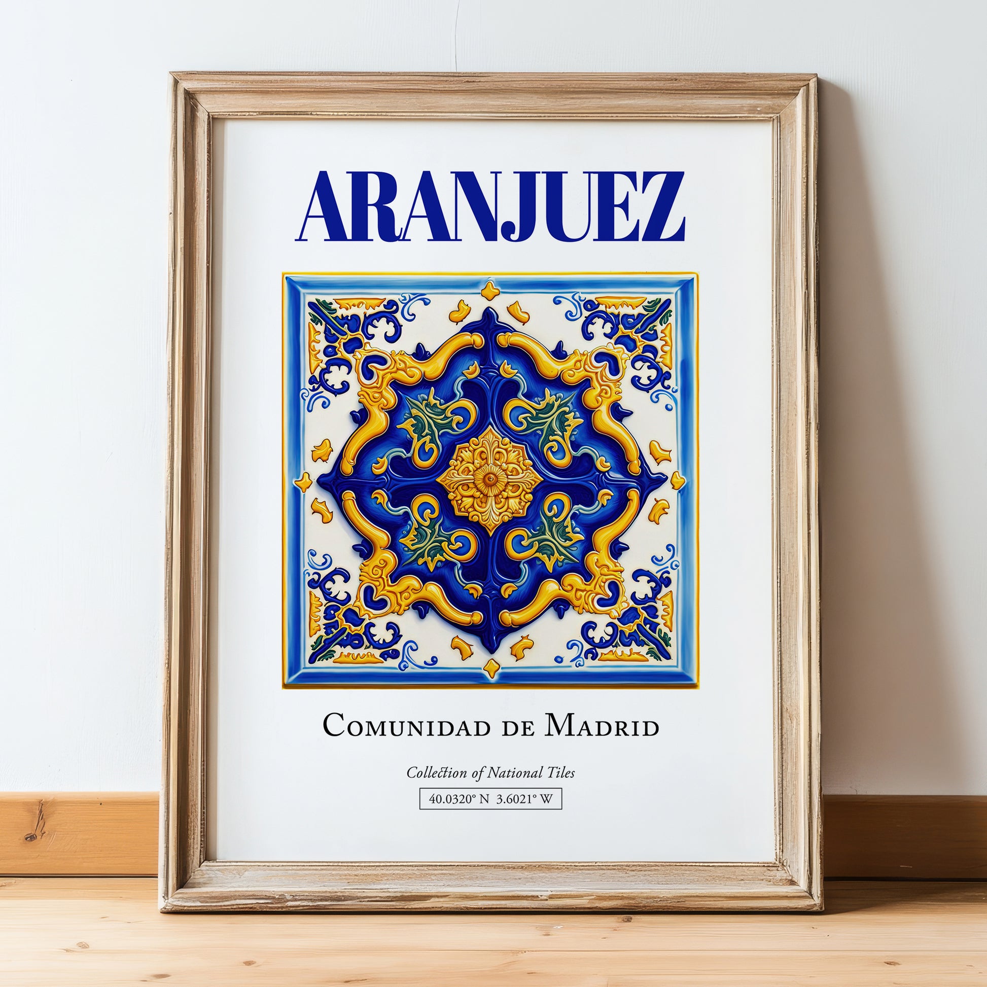 Aranjuez, Spain – Travel Poster, in wooden frame leaning on the floor
