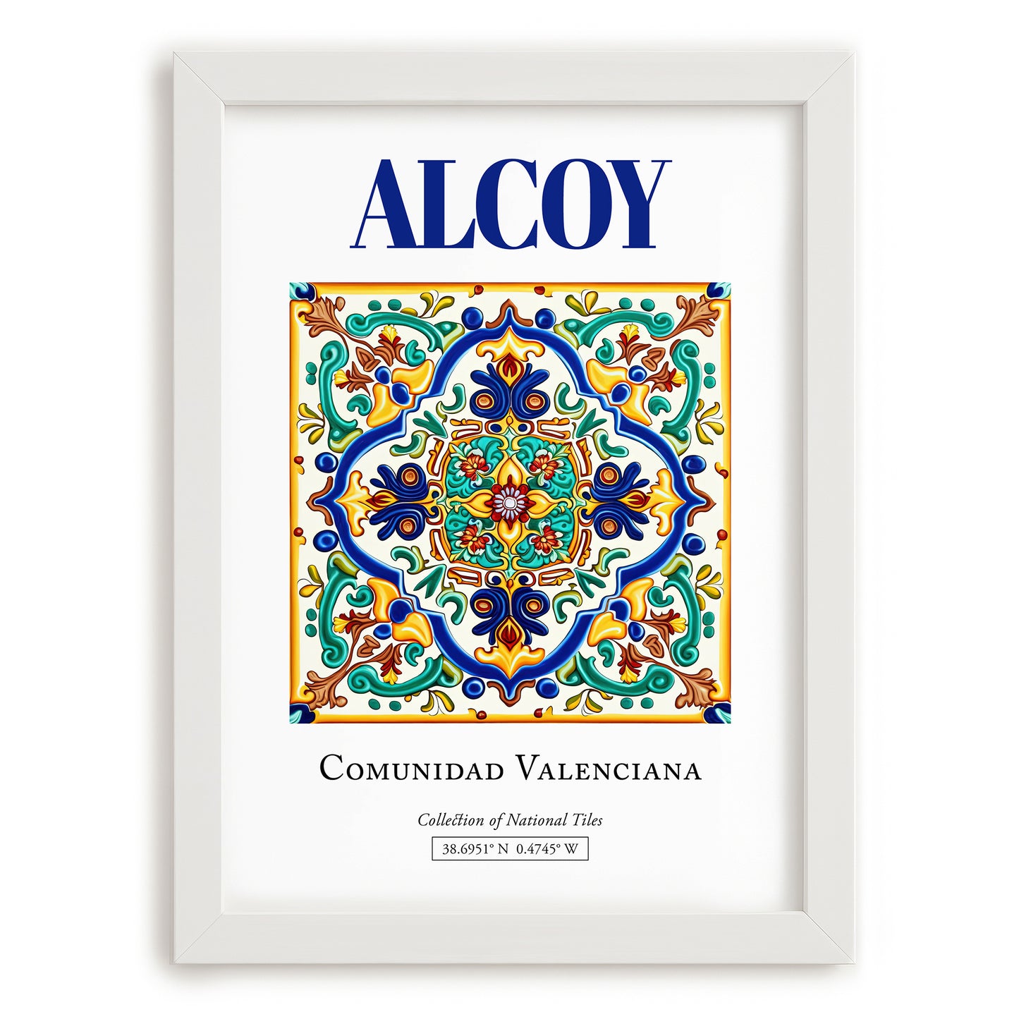 Alcoy, Spain – World Travel Art, placed in minimal white frame