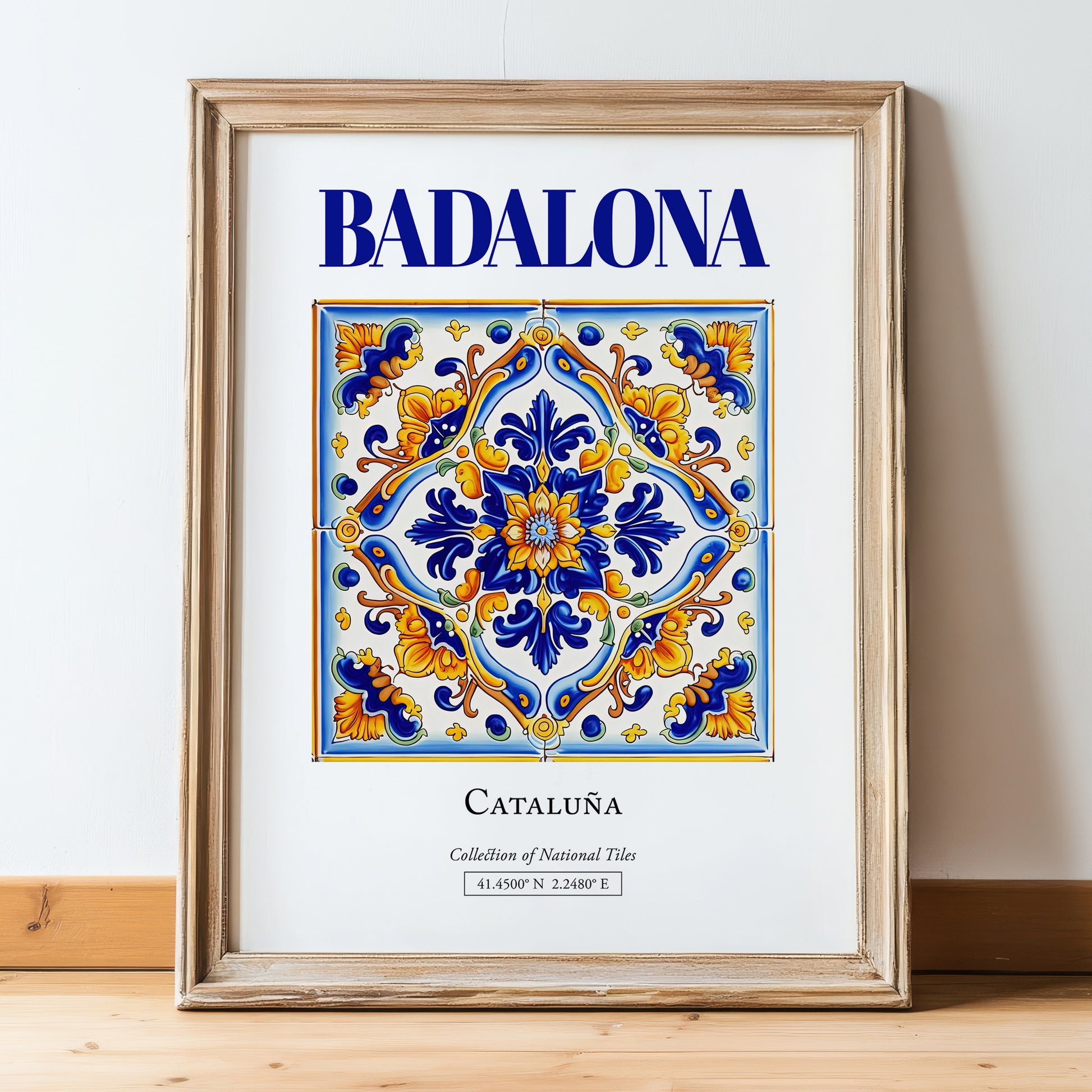 Badalona, Spain – Travel Wall Decor, in wooden frame leaning on the floor