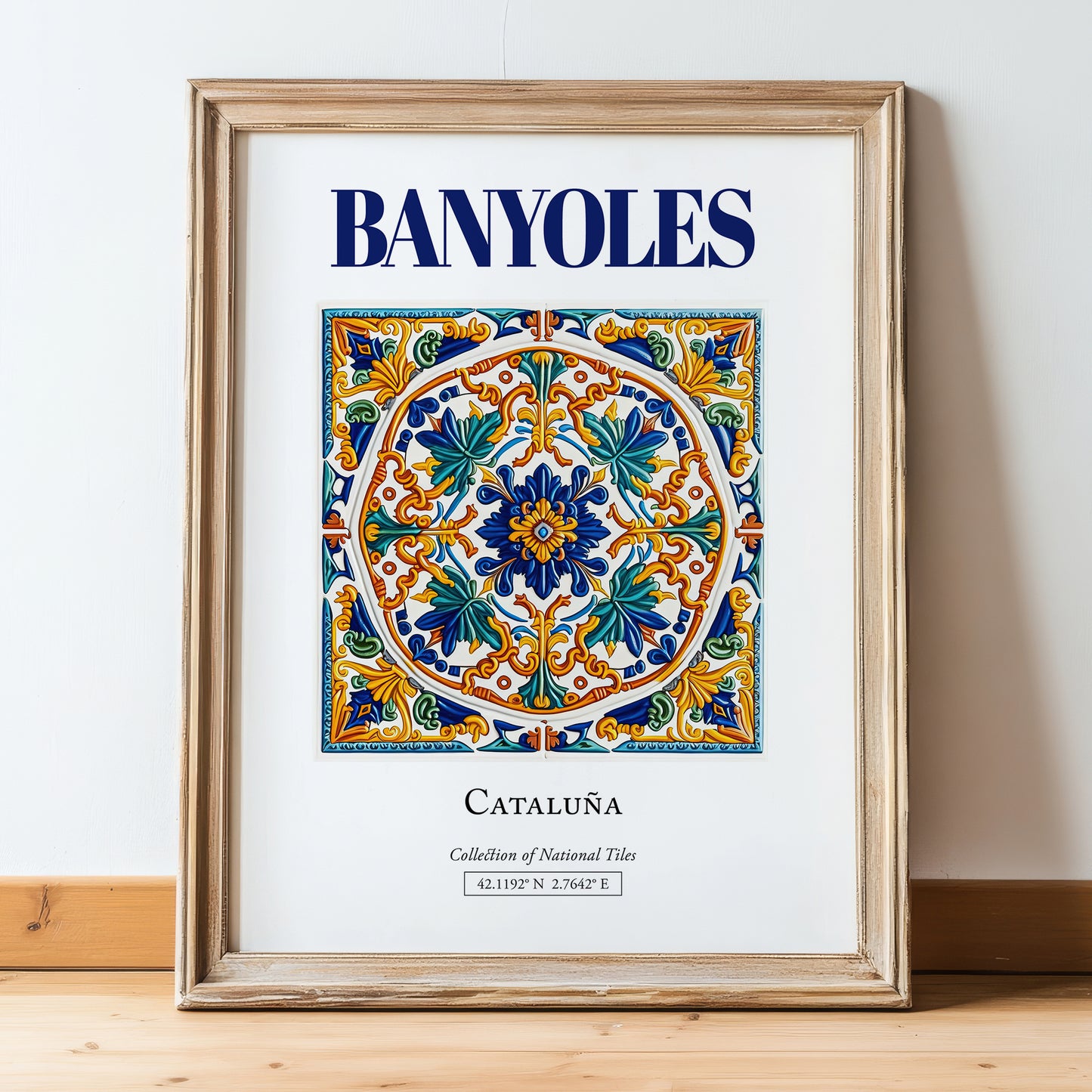 Banyoles, Spain – Travel Print, in wooden frame leaning on the floor