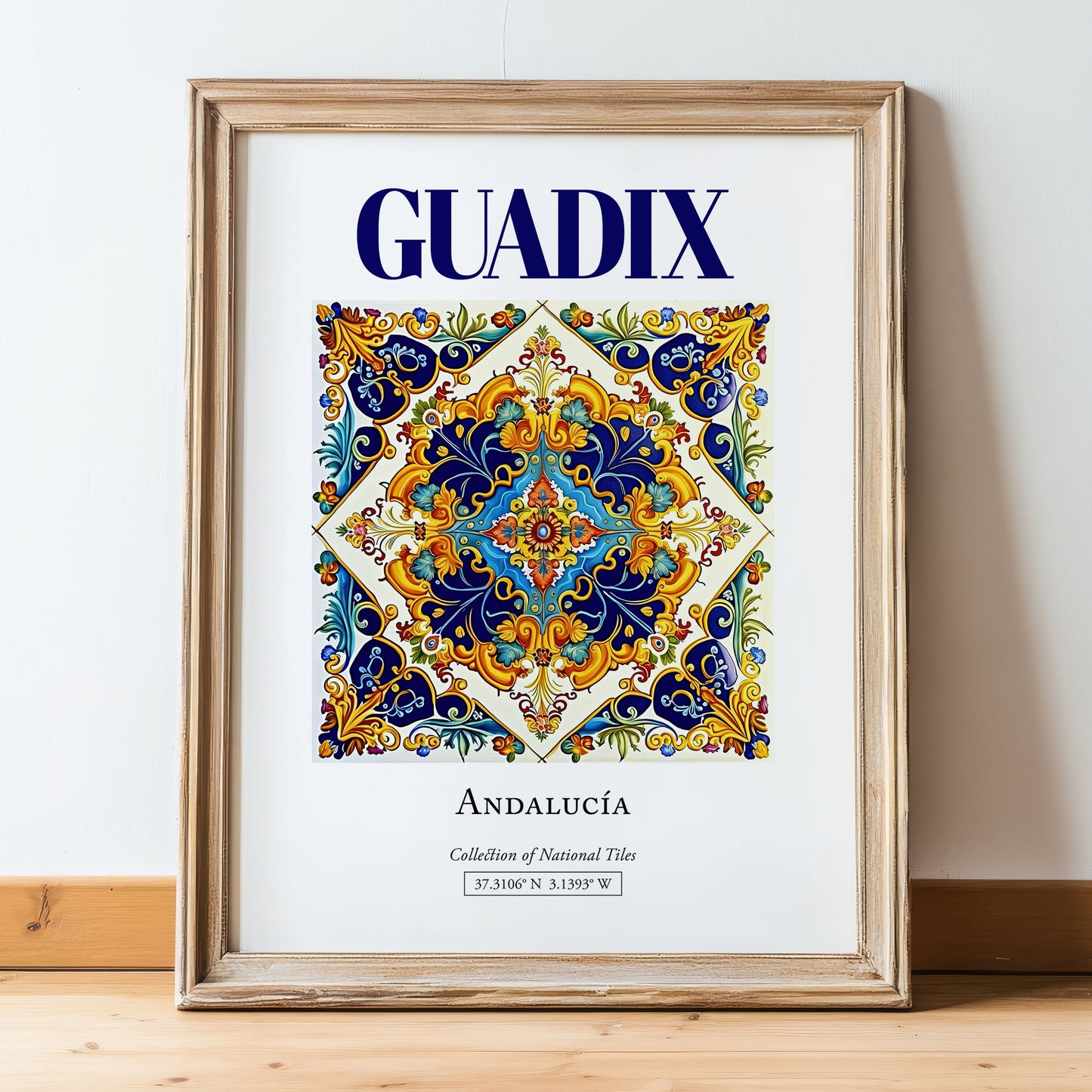 Guadix, Spain – Wanderlust-Inspired Poster, in wooden frame leaning on the floor