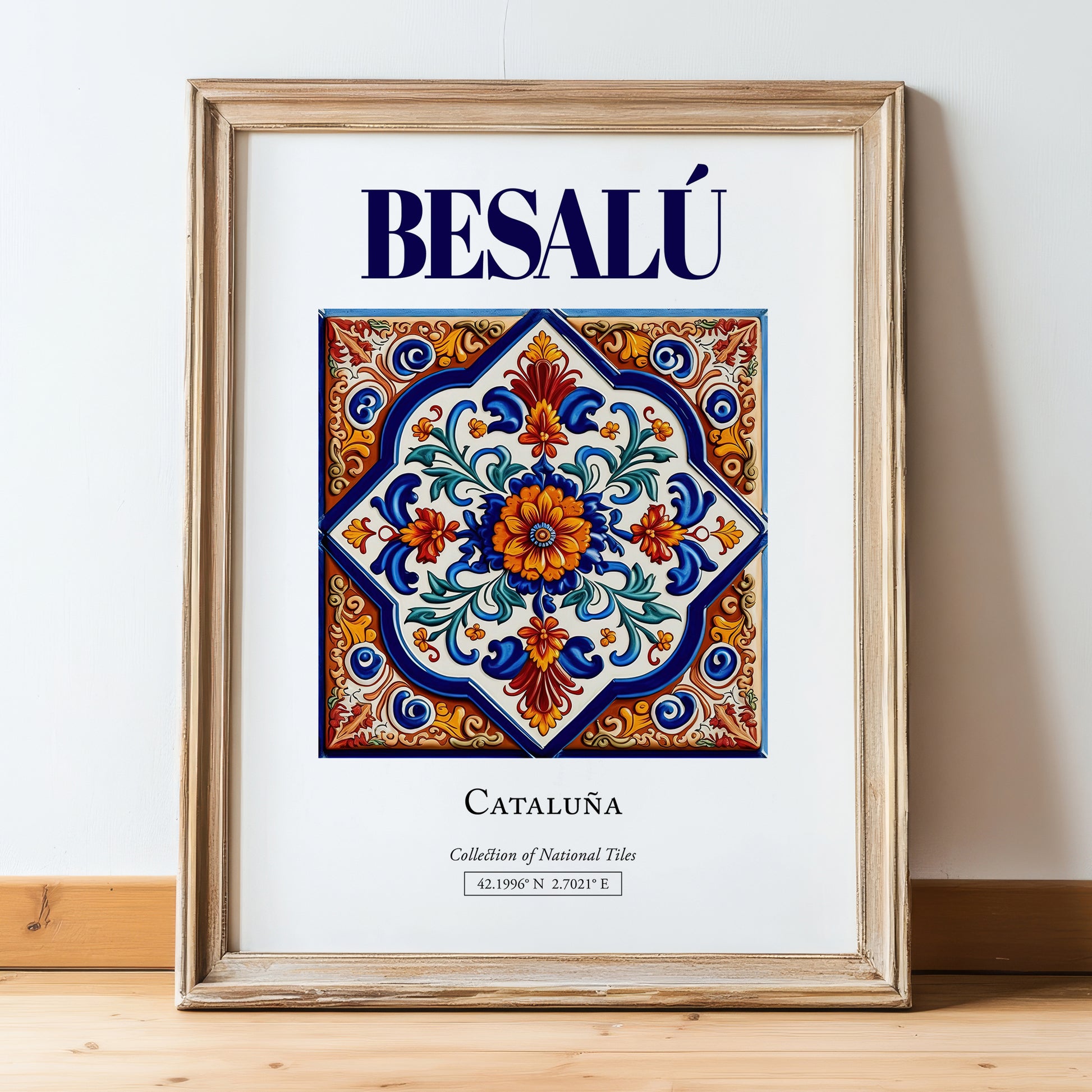 Besalú, Spain – Cultural Heritage Wall Art, in wooden frame leaning on the floor