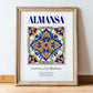 Almansa, Spain – Travel Poster, in wooden frame leaning on the floor