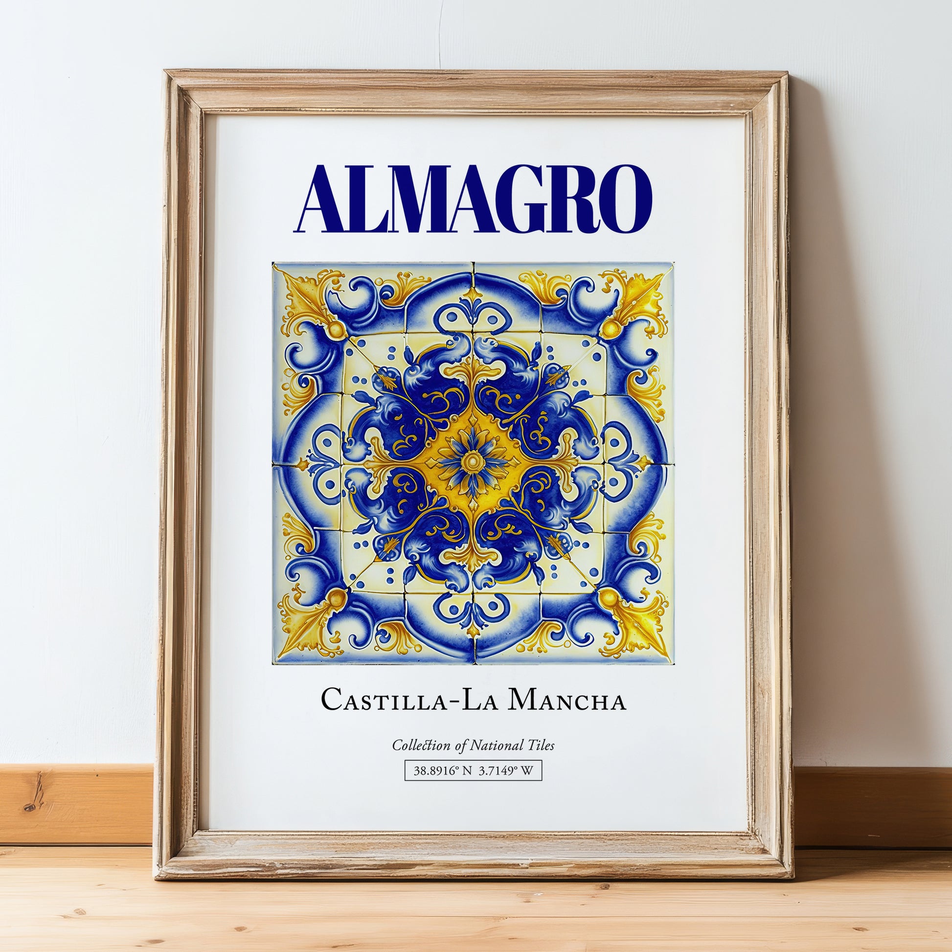 Almagro, Spain – World Heritage Travel Poster, in wooden frame leaning on the floor