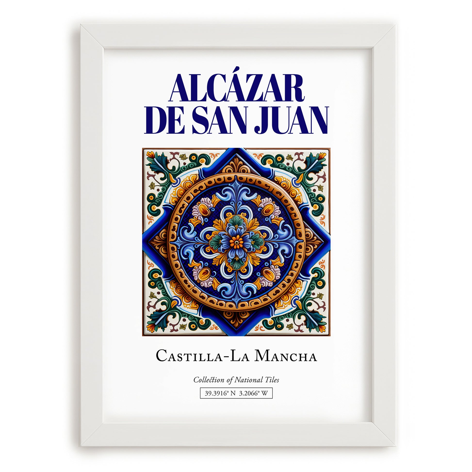 Alcázar de San Juan, Spain – Cityscape Wall Art, placed in minimal white frame