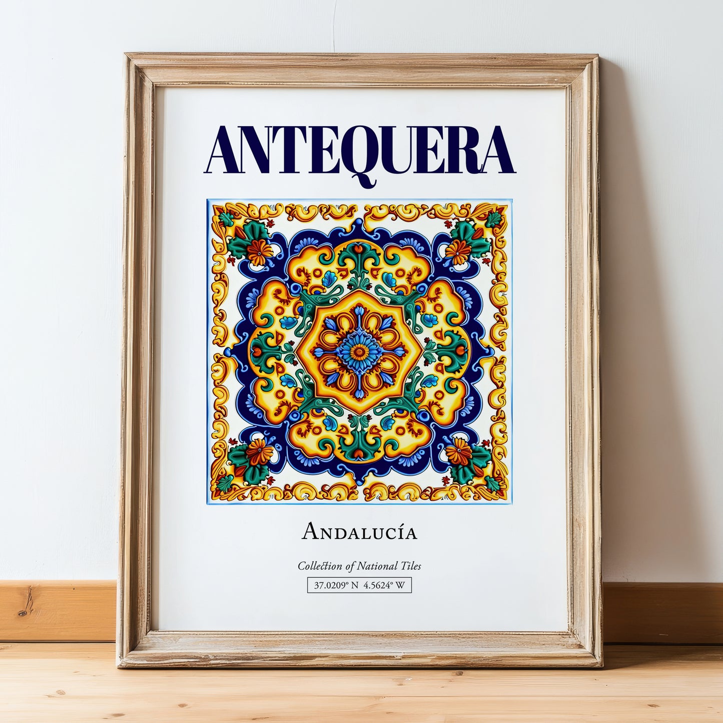 Antequera, Spain – Travel Print, in wooden frame leaning on the floor