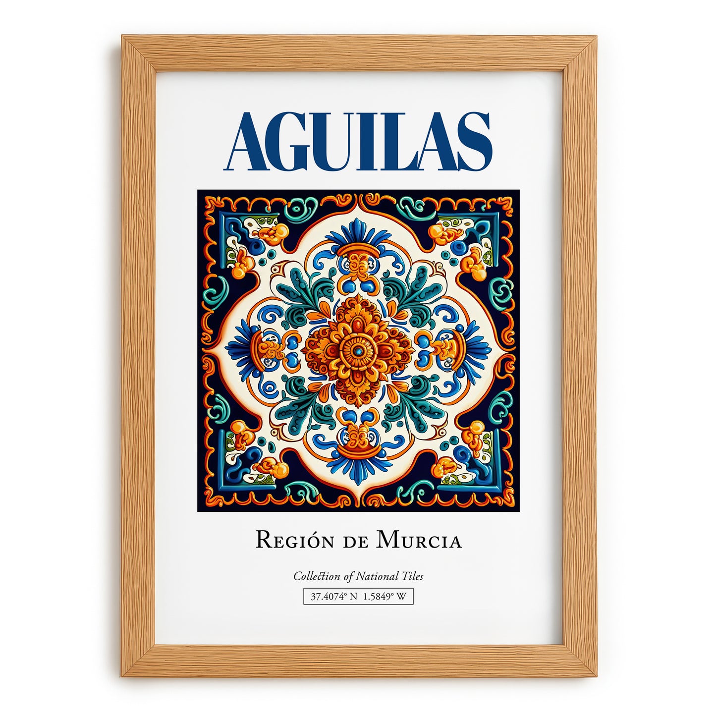 Aguilas, Spain – Retro Travel Poster, set in oak frame