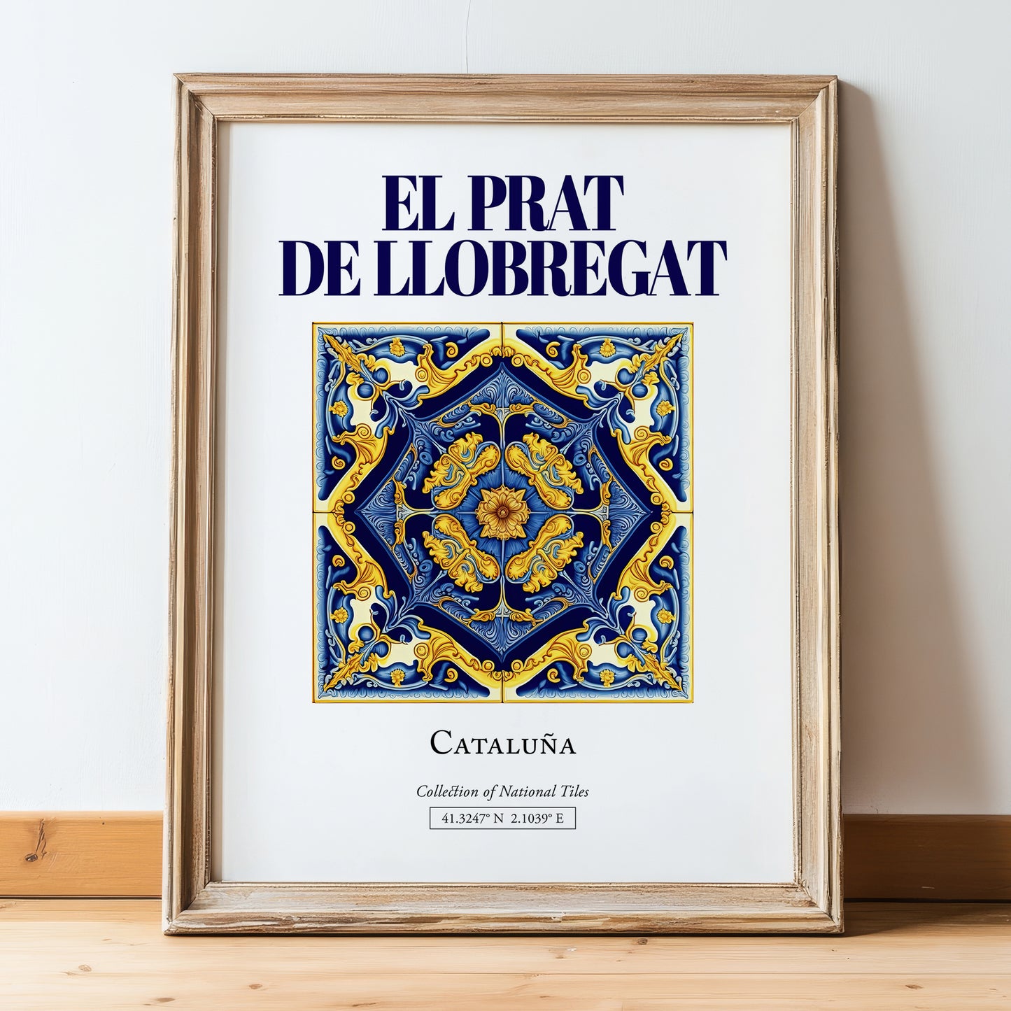 El Prat de Llobregat, Spain – Global Cities Wall Print, in wooden frame leaning on the floor
