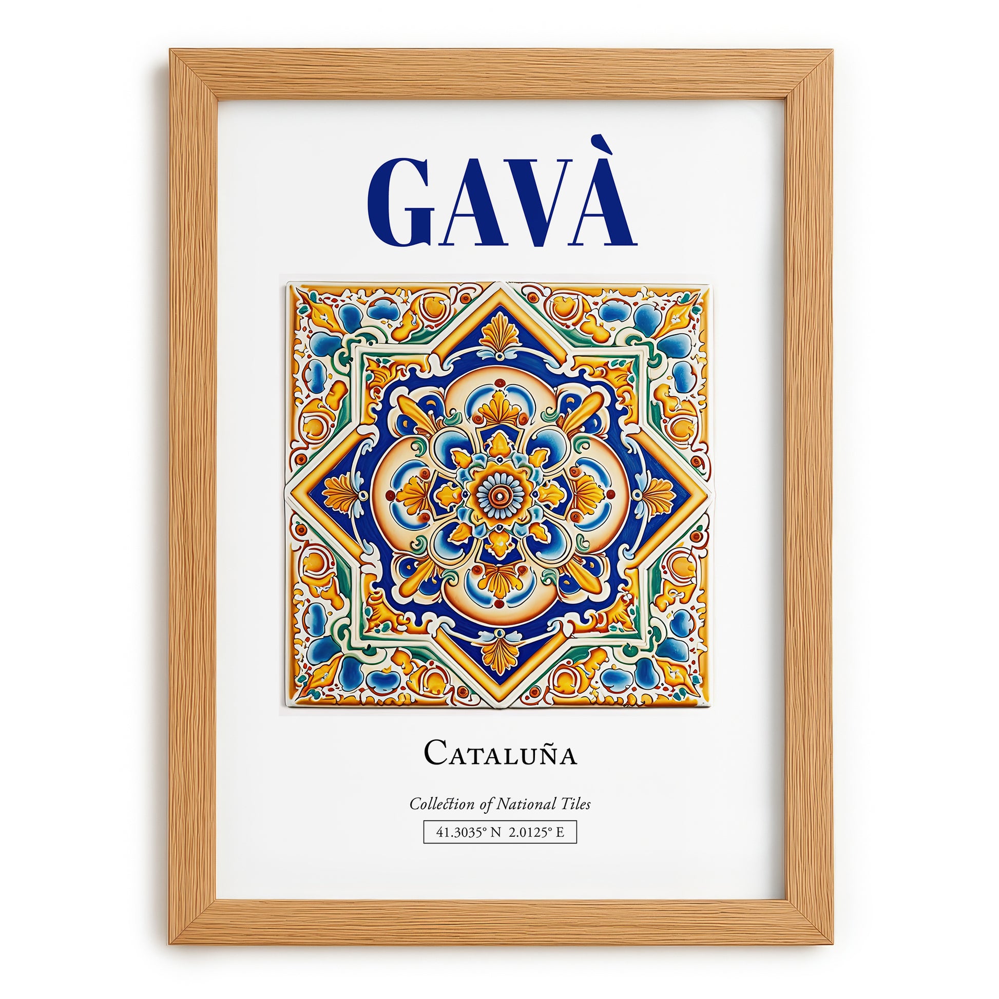 Gavà, Spain – Travel Print, set in oak frame