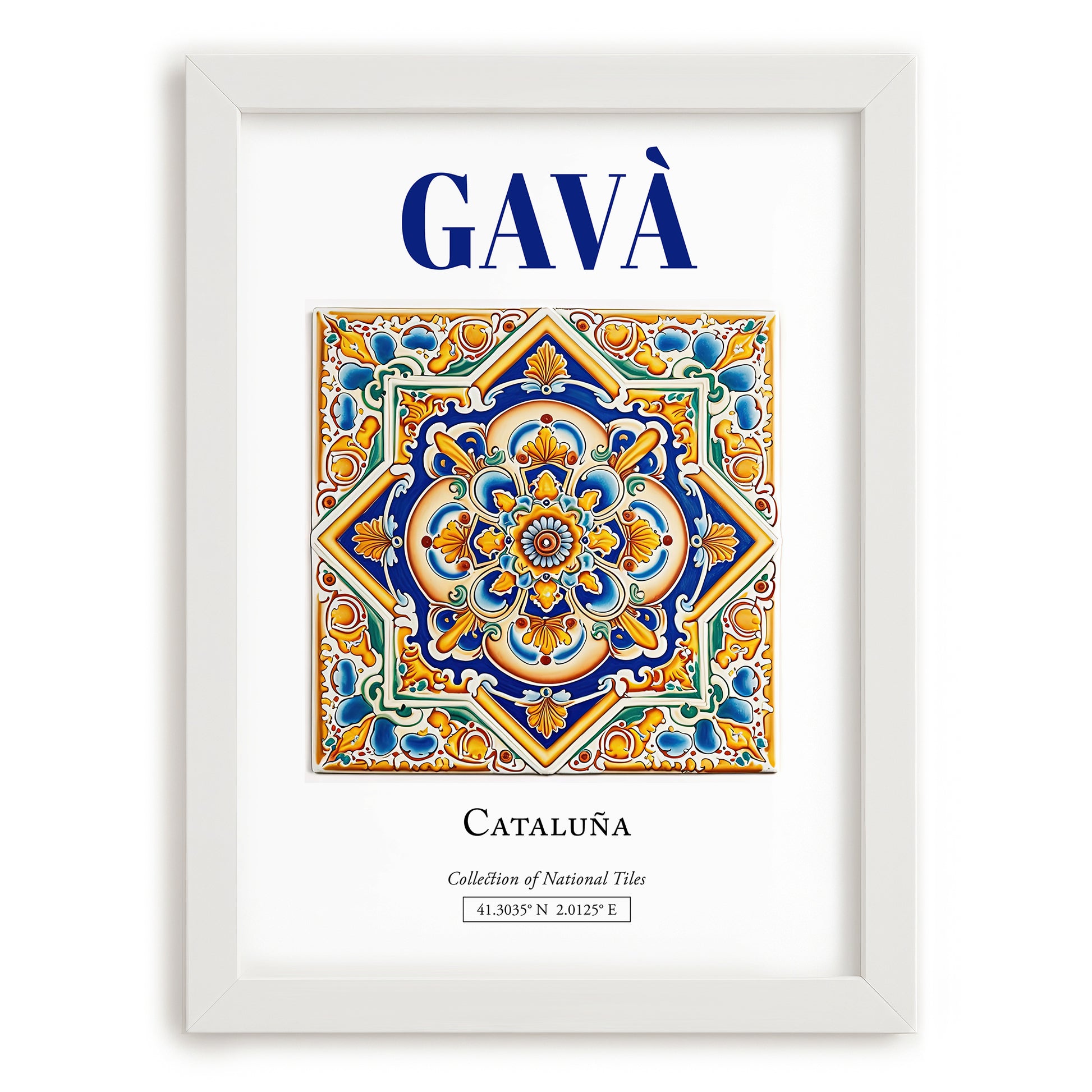Gavà, Spain – Travel Print, placed in minimal white frame