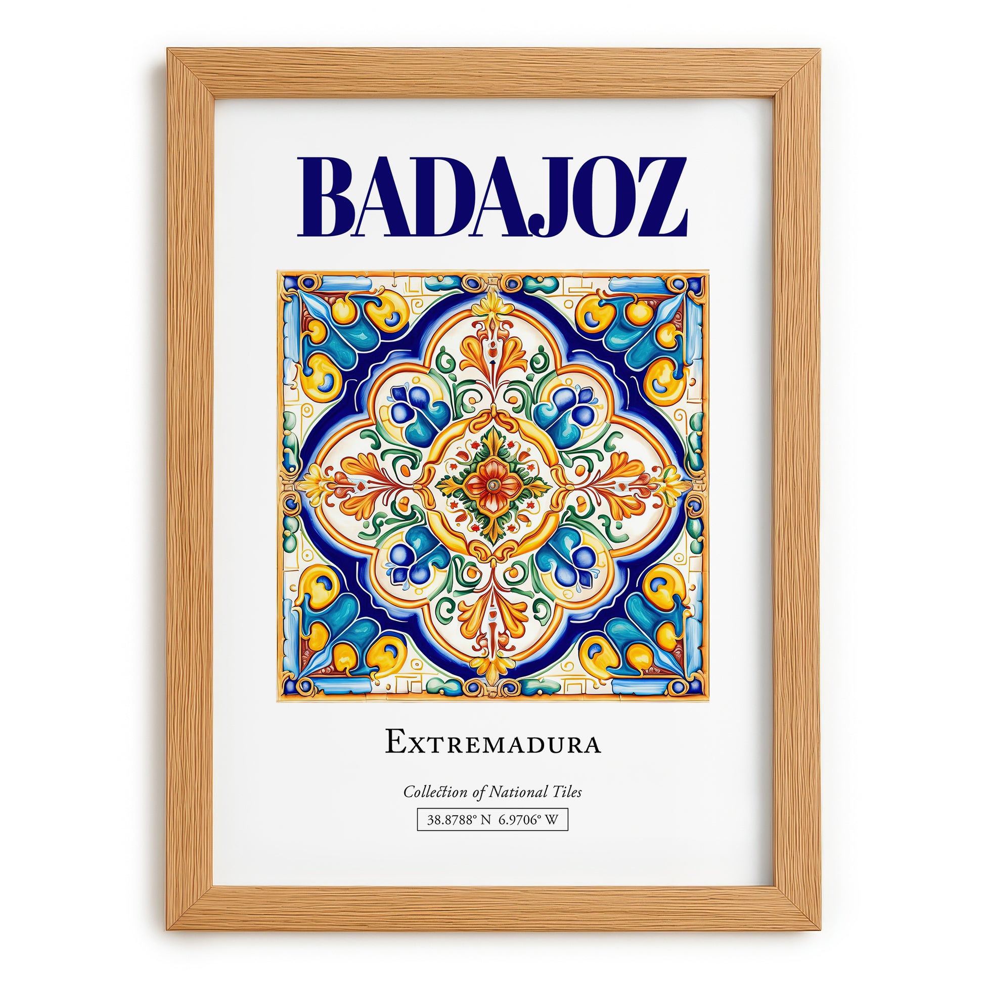 Badajoz, Spain – Travel Poster, set in oak frame