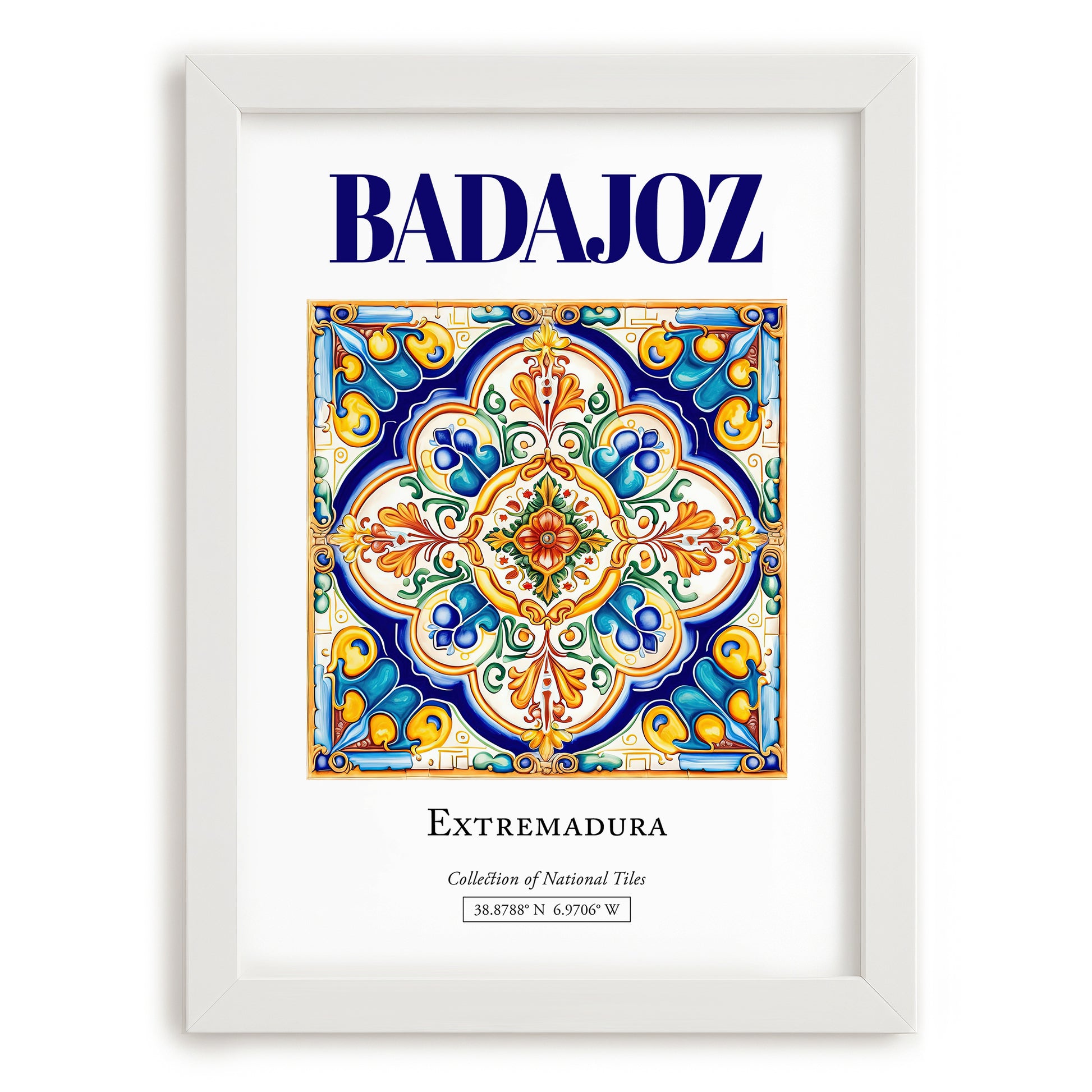 Badajoz, Spain – Travel Poster, placed in minimal white frame
