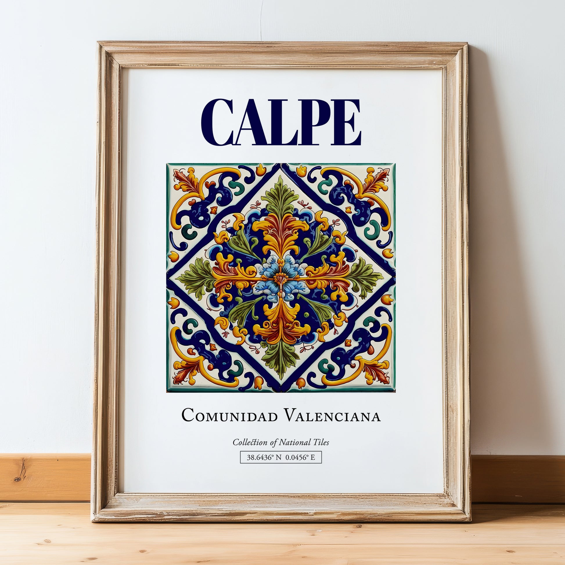 Calpe, Spain – Travel Poster, in wooden frame leaning on the floor