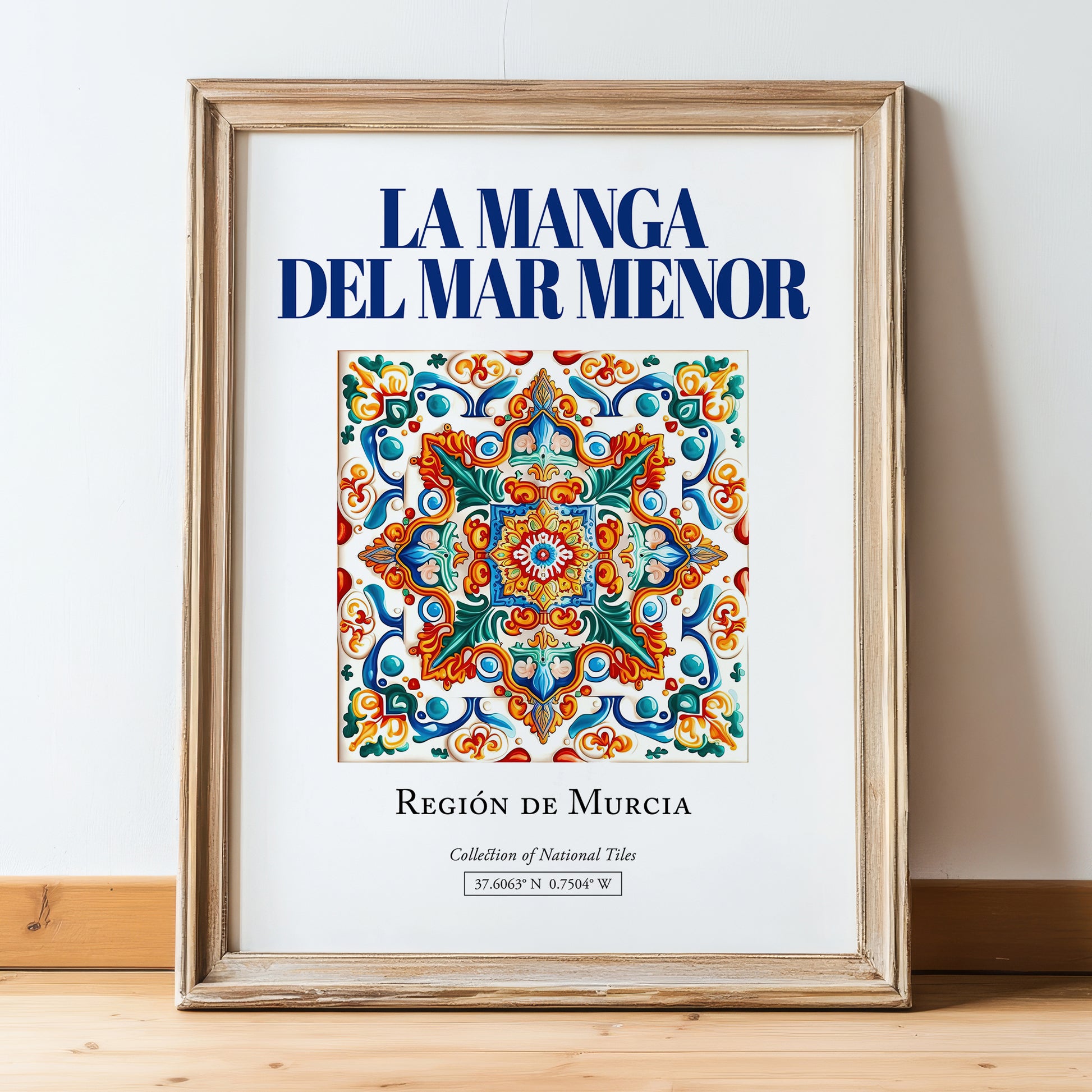 La Manga del Mar Menor, Spain – Travel Wall Decor, in wooden frame leaning on the floor