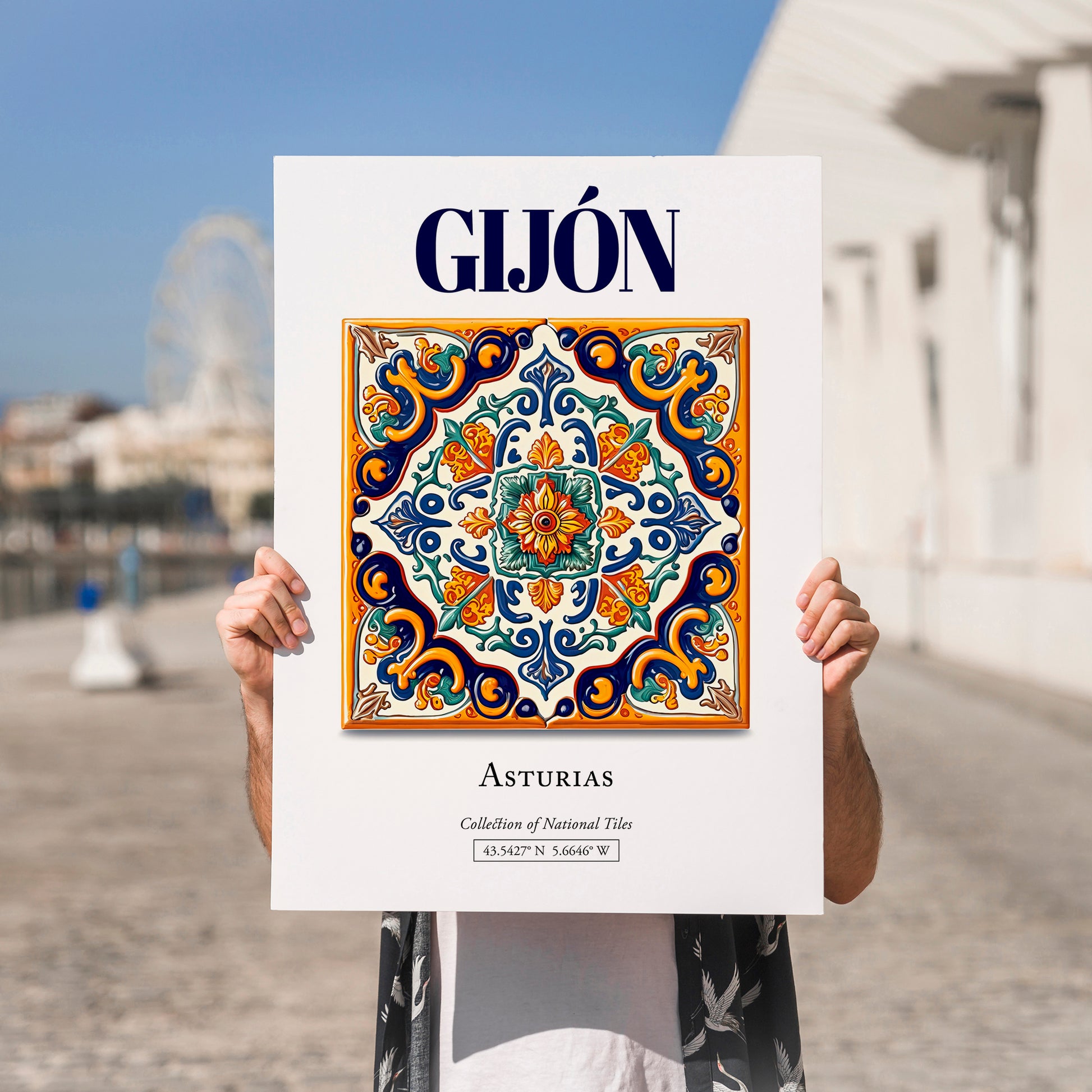 Gijón, Spain – Travel Wall Art, no-text version framed in wood