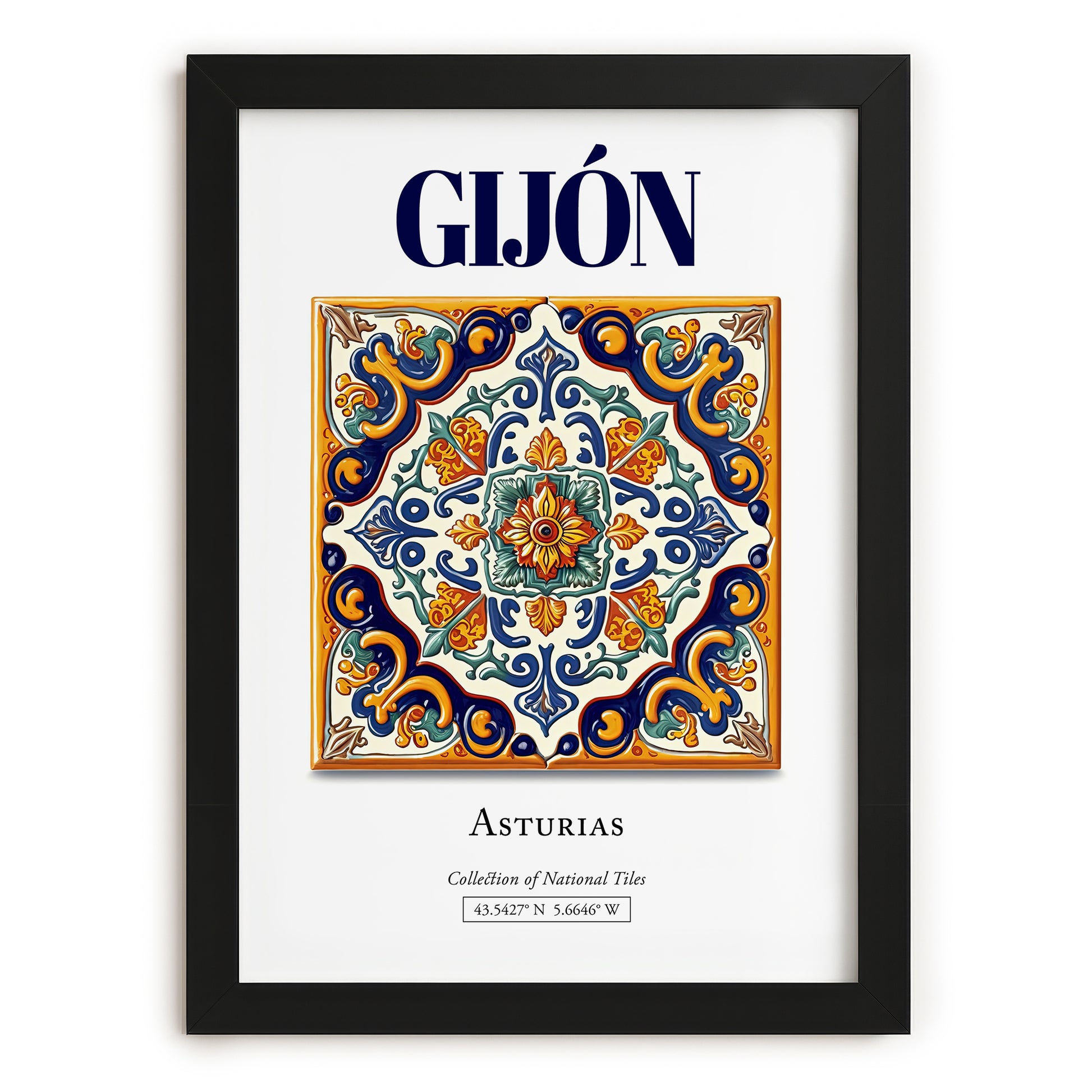 Gijón, Spain – Travel Wall Art, in sleek black frame