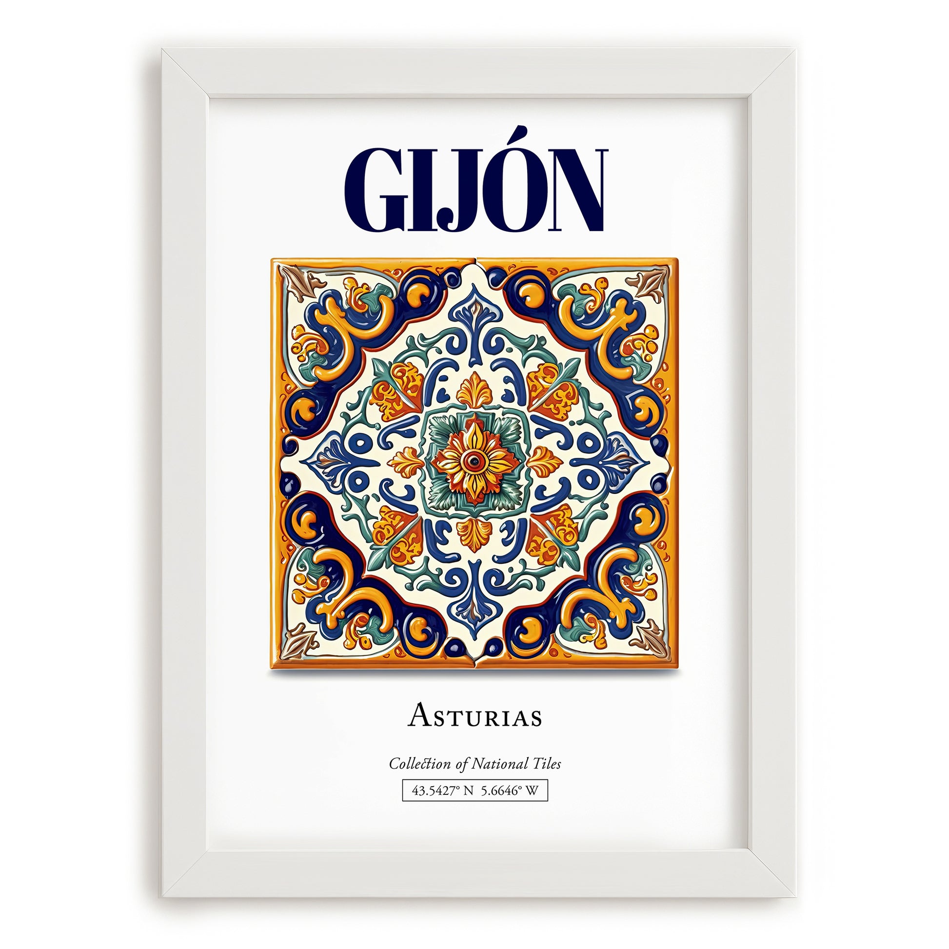 Gijón, Spain – Travel Wall Art, placed in minimal white frame