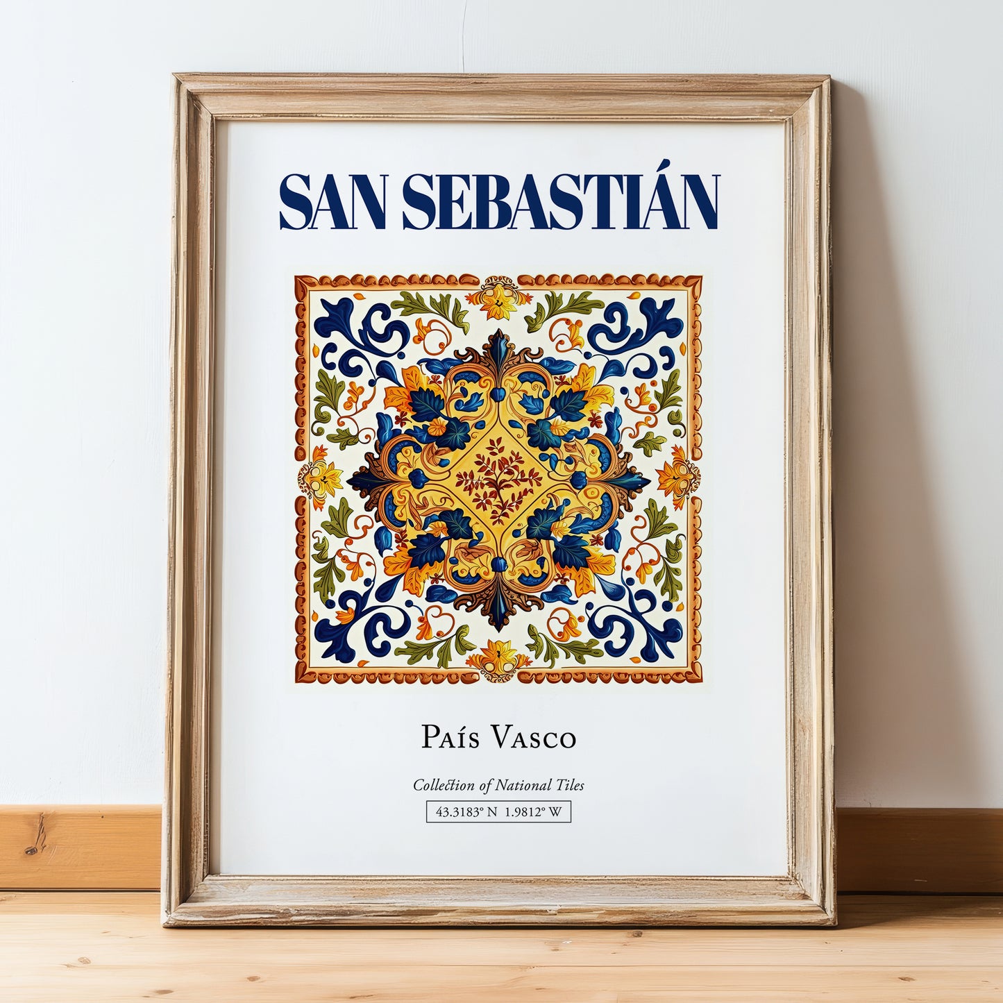 San Sebastián, Spain – Wanderlust Wall Decor, in wooden frame leaning on the floor