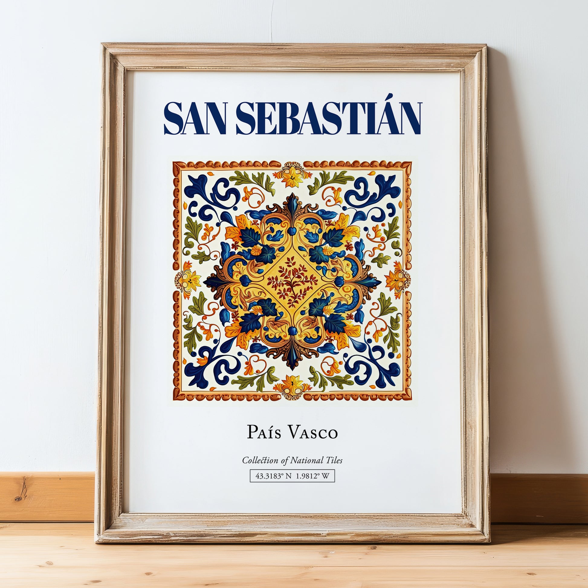 San Sebastián, Spain – Wanderlust Wall Decor, in wooden frame leaning on the floor