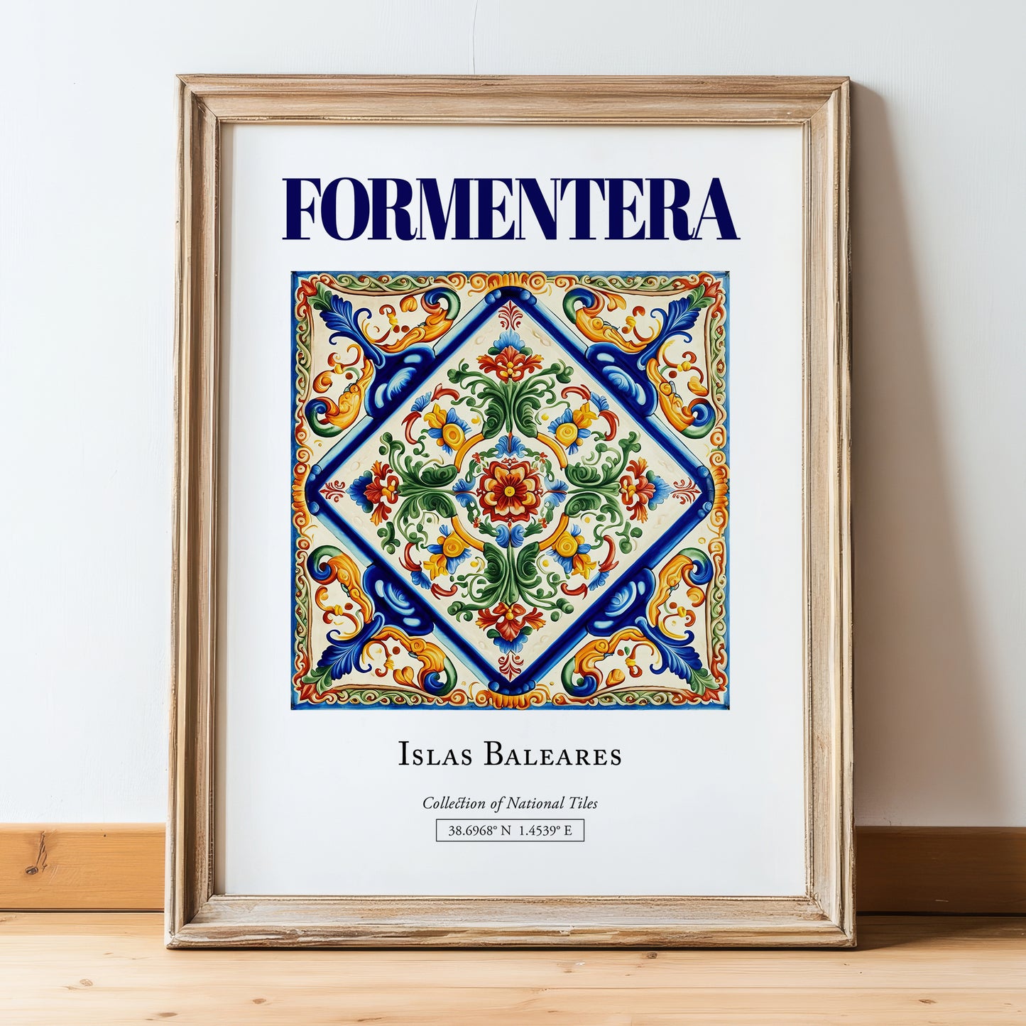 Formentera, Spain – Architectural Travel Art, in wooden frame leaning on the floor