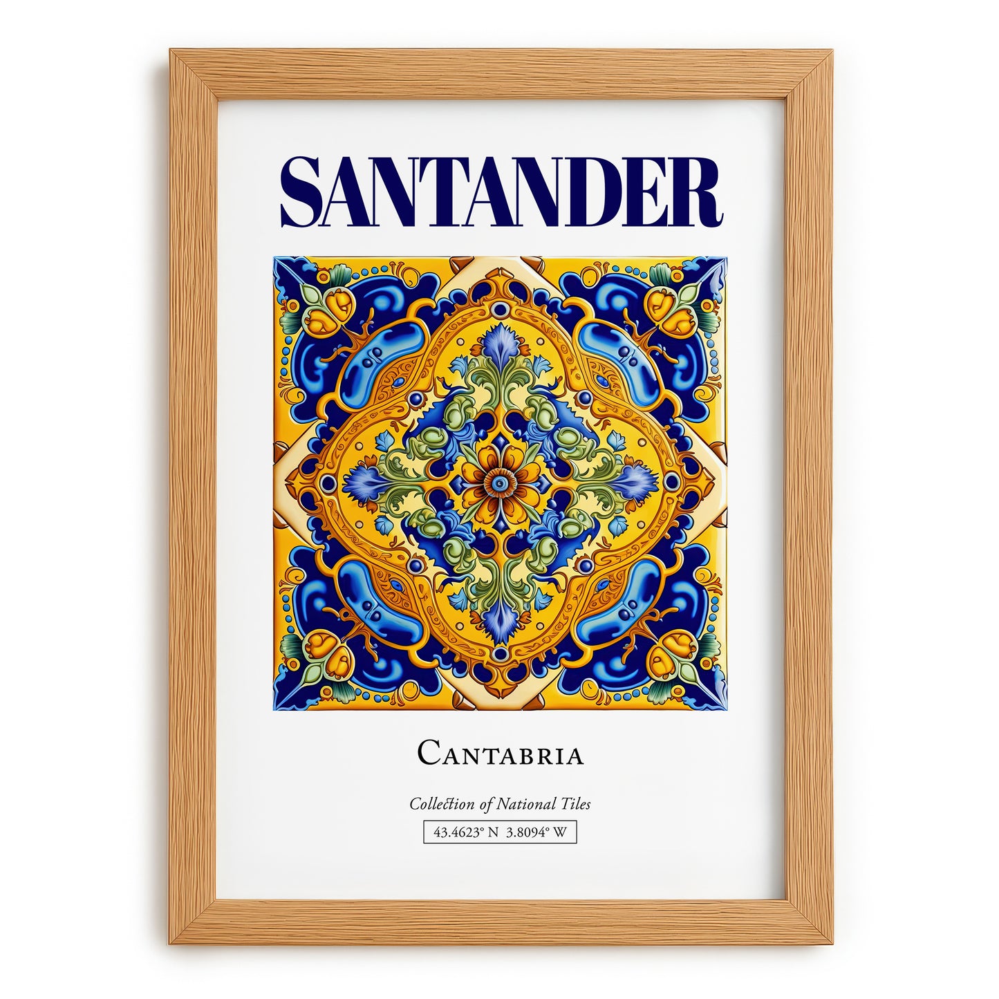 Santander, Spain – Minimalist Travel Print, set in oak frame