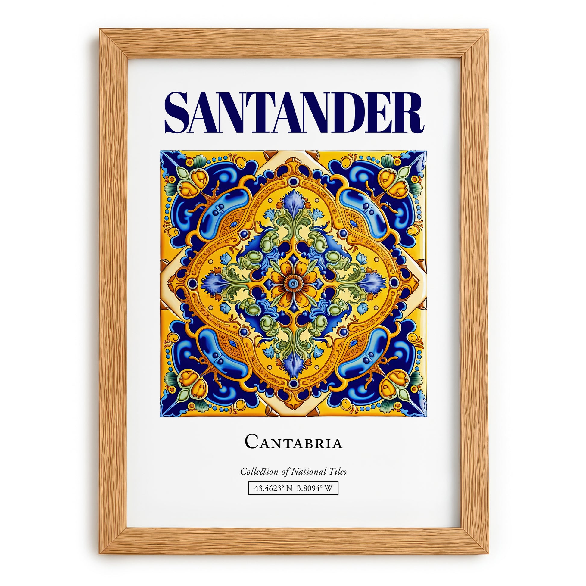 Santander, Spain – Minimalist Travel Print, set in oak frame