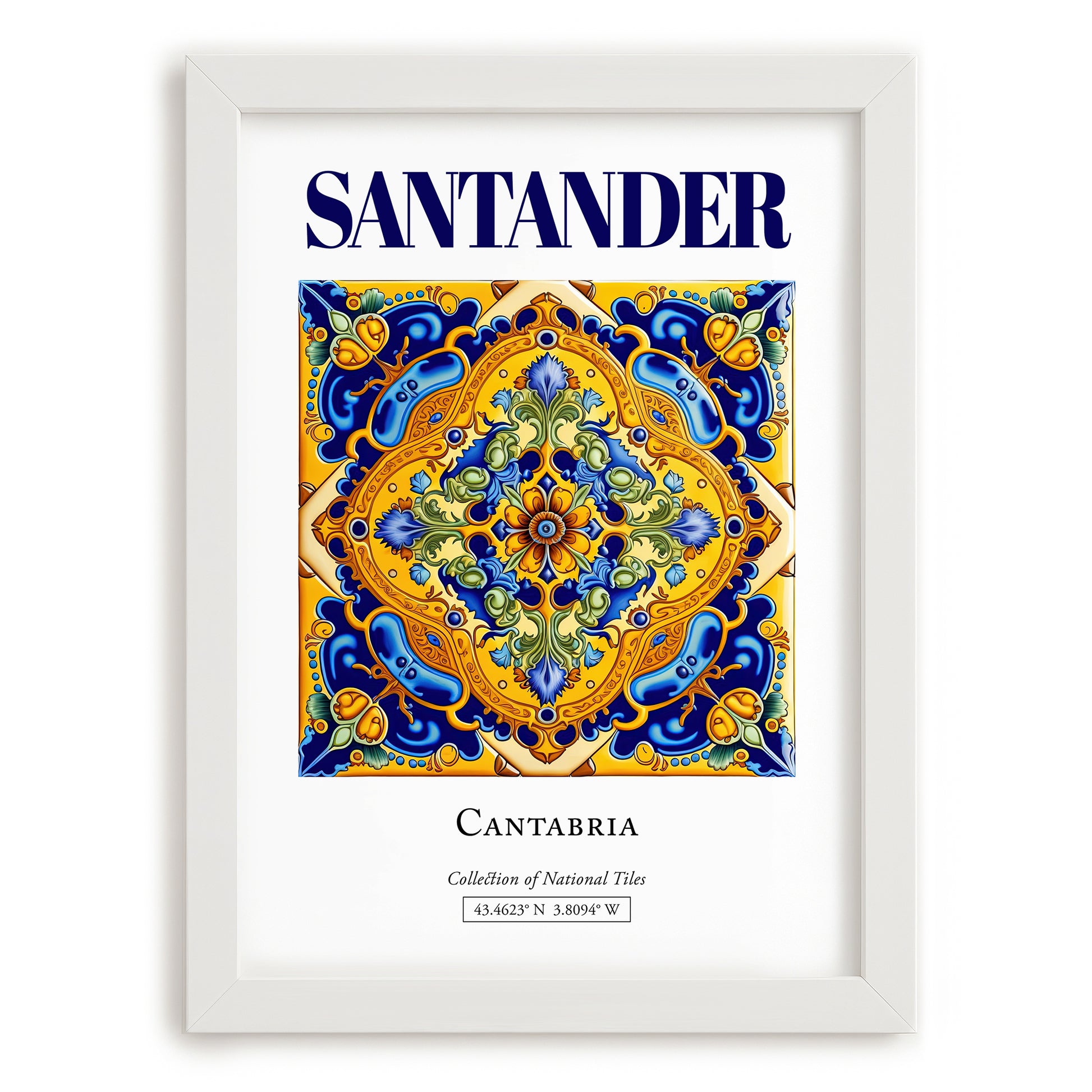 Santander, Spain – Minimalist Travel Print, placed in minimal white frame