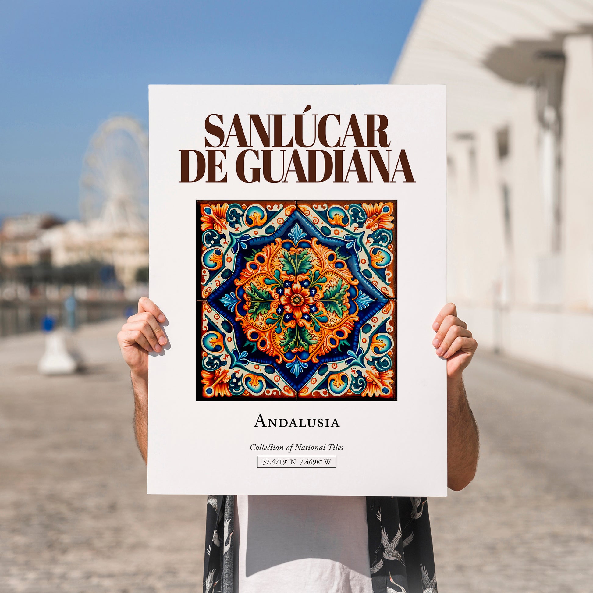 Sanlúcar de Guadiana, Spain – Travel Poster, no-text version framed in wood