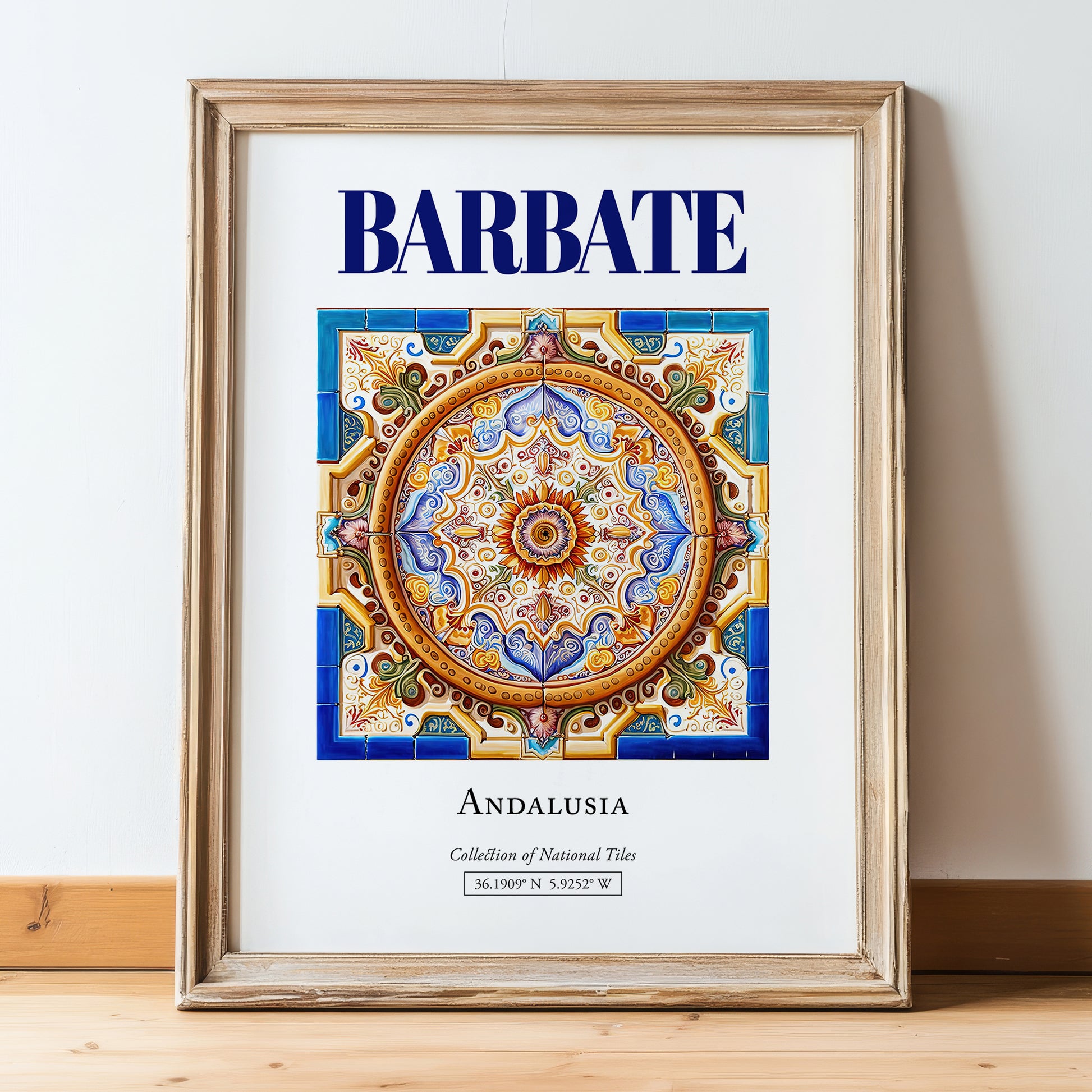 Barbate, Spain – Wanderlust-Inspired Poster, in wooden frame leaning on the floor