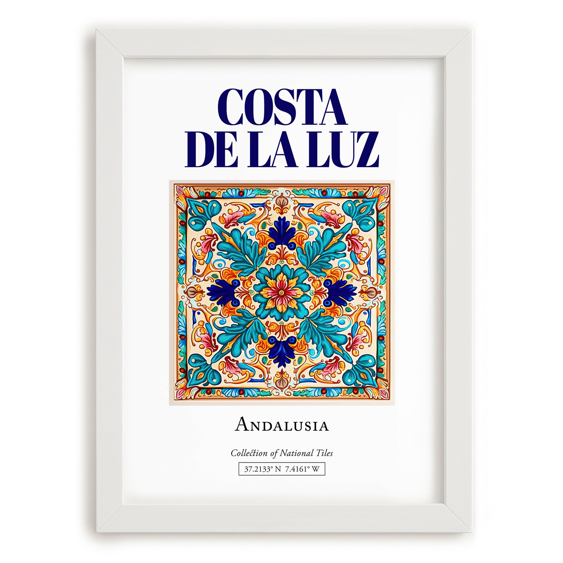 Costa de la Luz, Spain – Historic Cities Art Print, placed in minimal white frame