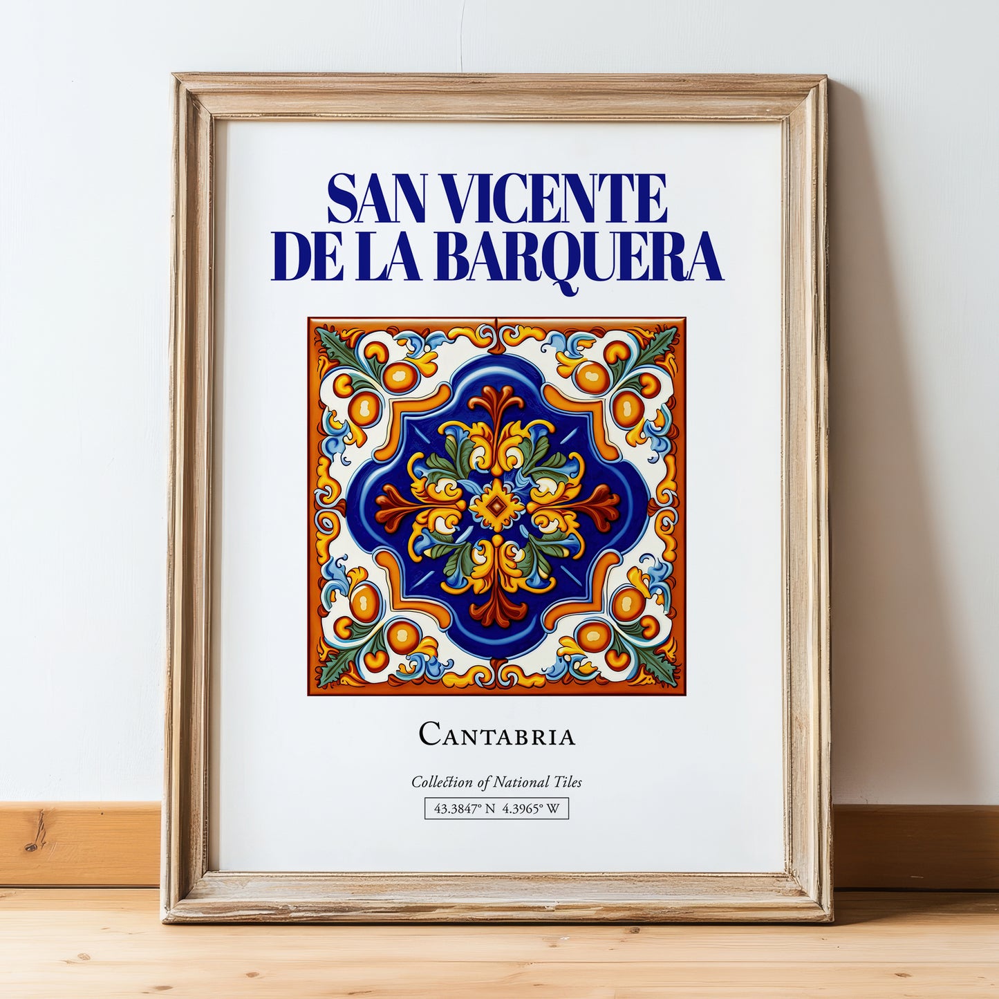 San Vicente de la Barquera, Spain – Travel Print, in wooden frame leaning on the floor
